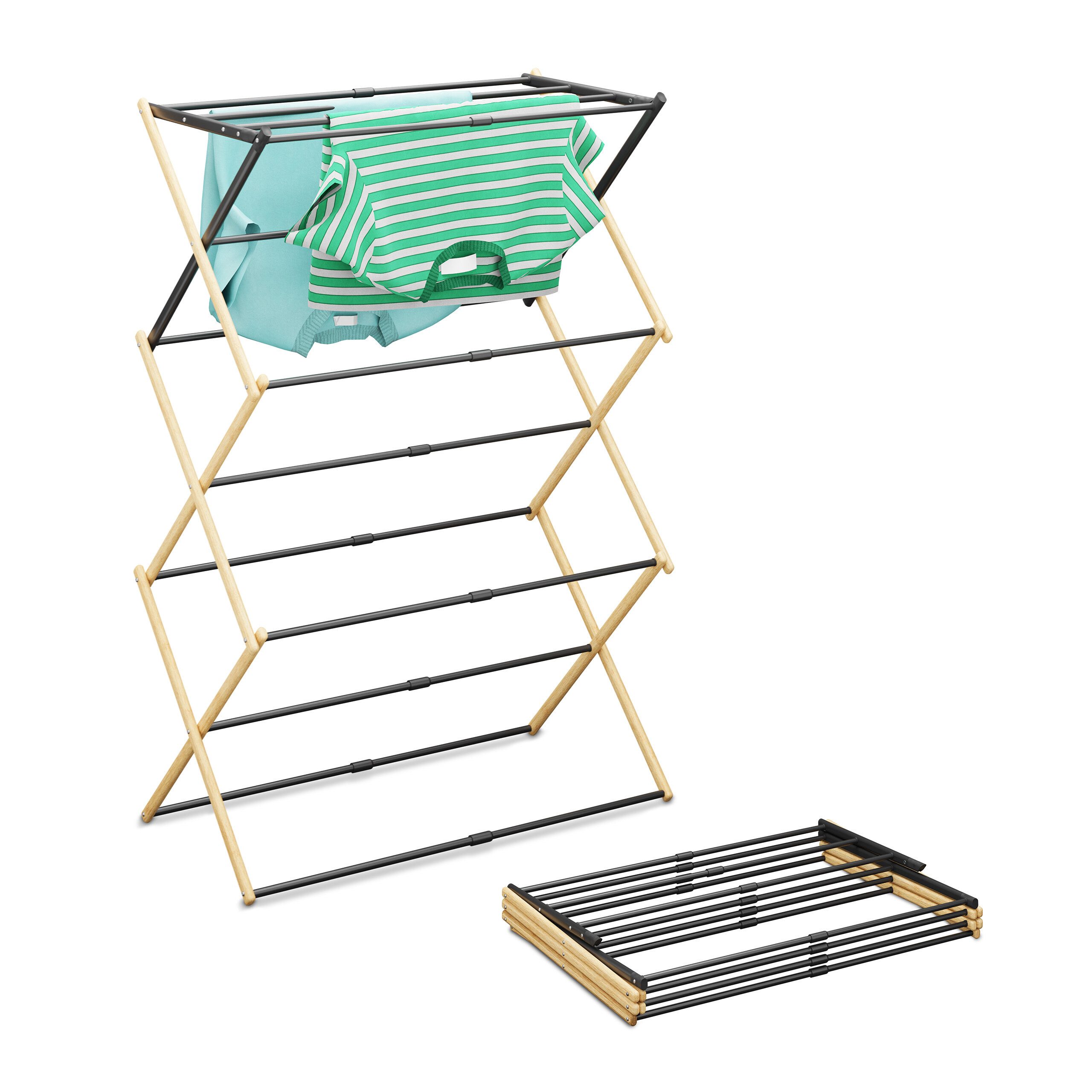 relaxdays Wäscheständer Klappbarer Wäscheständer, Holz / Schwarz