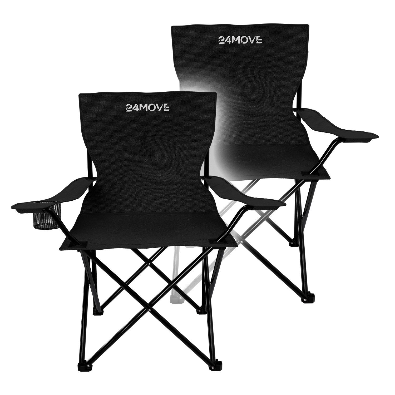 24Move Campingstuhl 24MOVE® Campingstuhl, 2er Set, Anglerstuhl, Getränkehalter, schwarz (bis max. 100 kg), mit Tragetasche, schwarz, Klappstuhl, bis 100kg belastbar