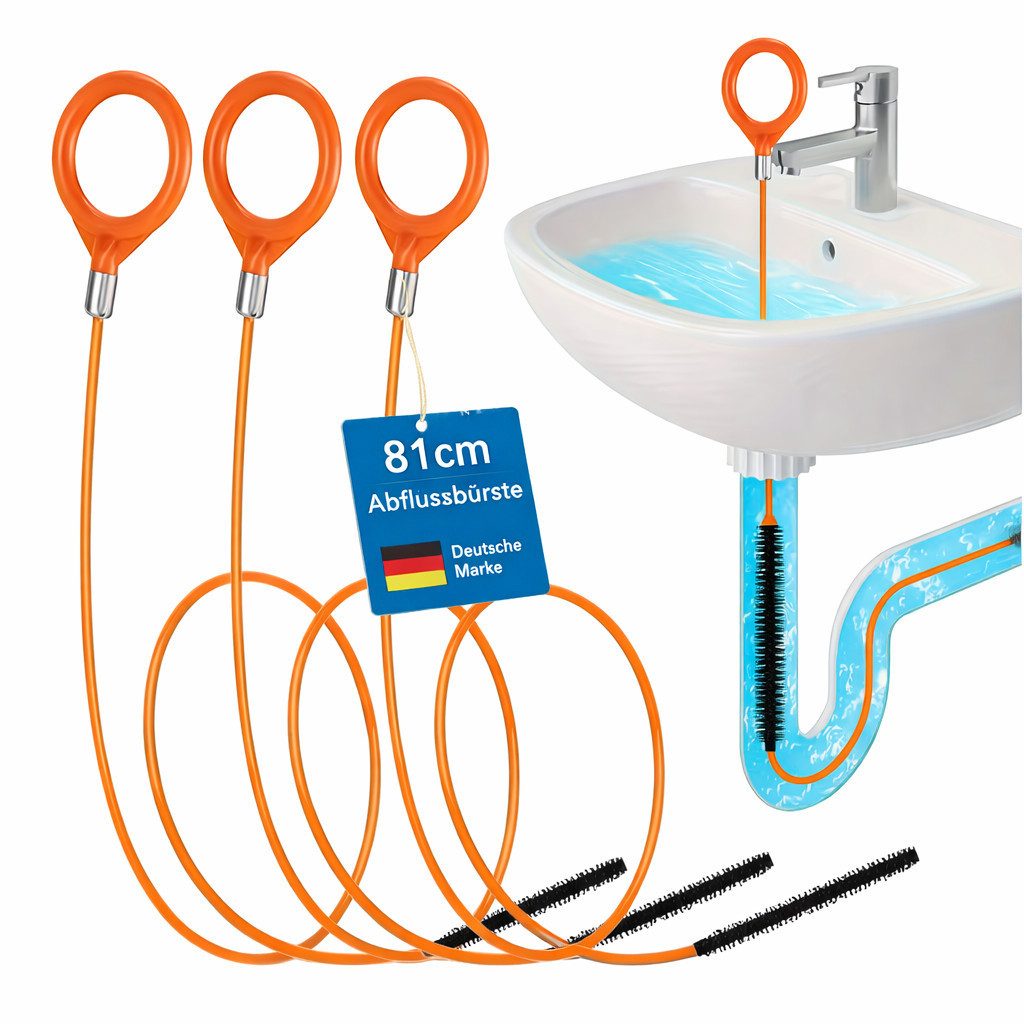 ZUKUNFTSENKEL Reinigungsbürste Abflussbürste 3er Set 81 cm Flexible Rohrreinigungsbürste, Abfluss, Rohre, Badezimmer, Waschbecken, Küche, (Rohrbürste lang & wiederverwendbar, 3-tlg., Abfluss Reiniger gegen Haare & Verstopfungen), Reinigung von Waschbecken