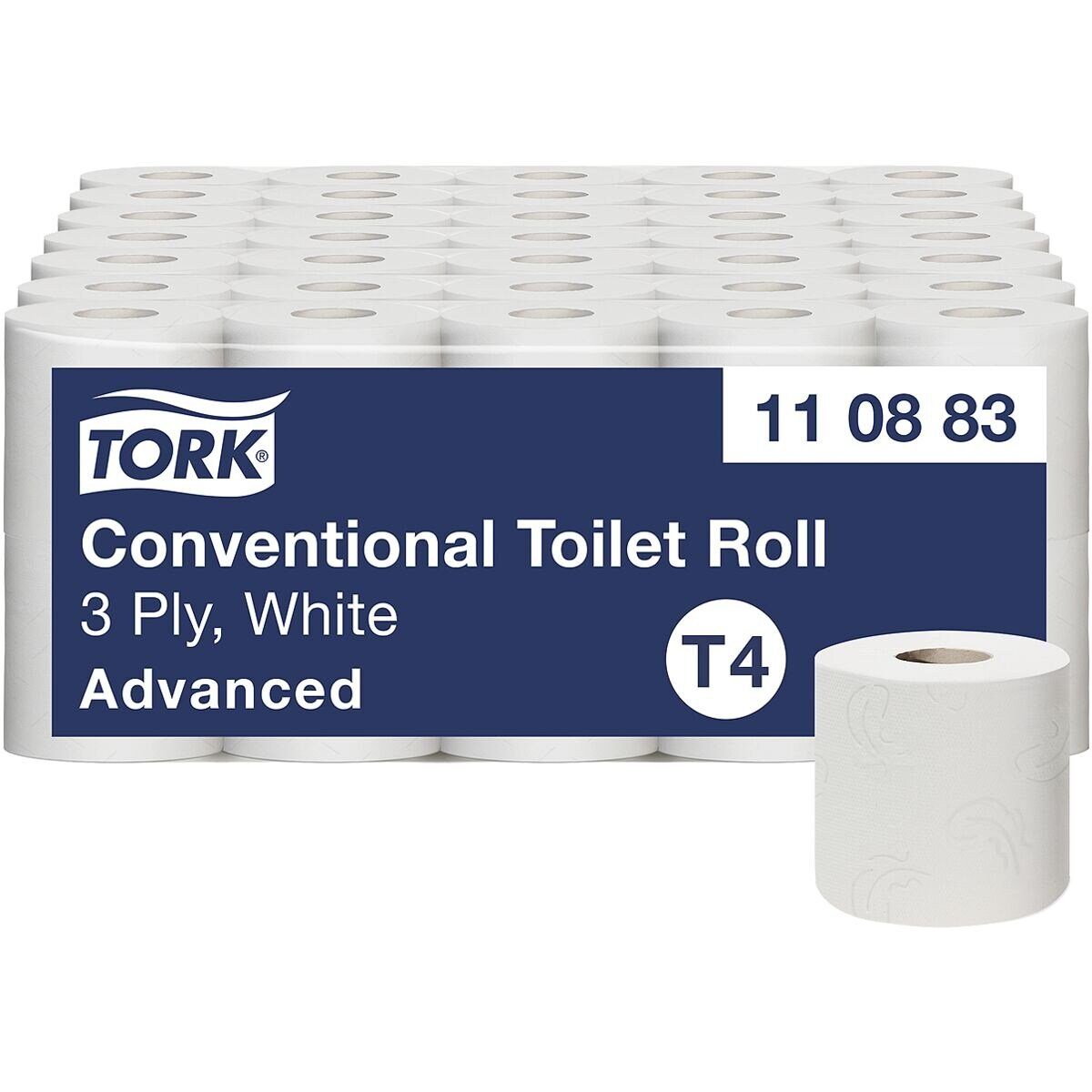 TORK Toilettenpapier Advanced (70-St), 3-lagig, Recyclingpapier, weiß mit Prägung, 250 Blatt/Rolle