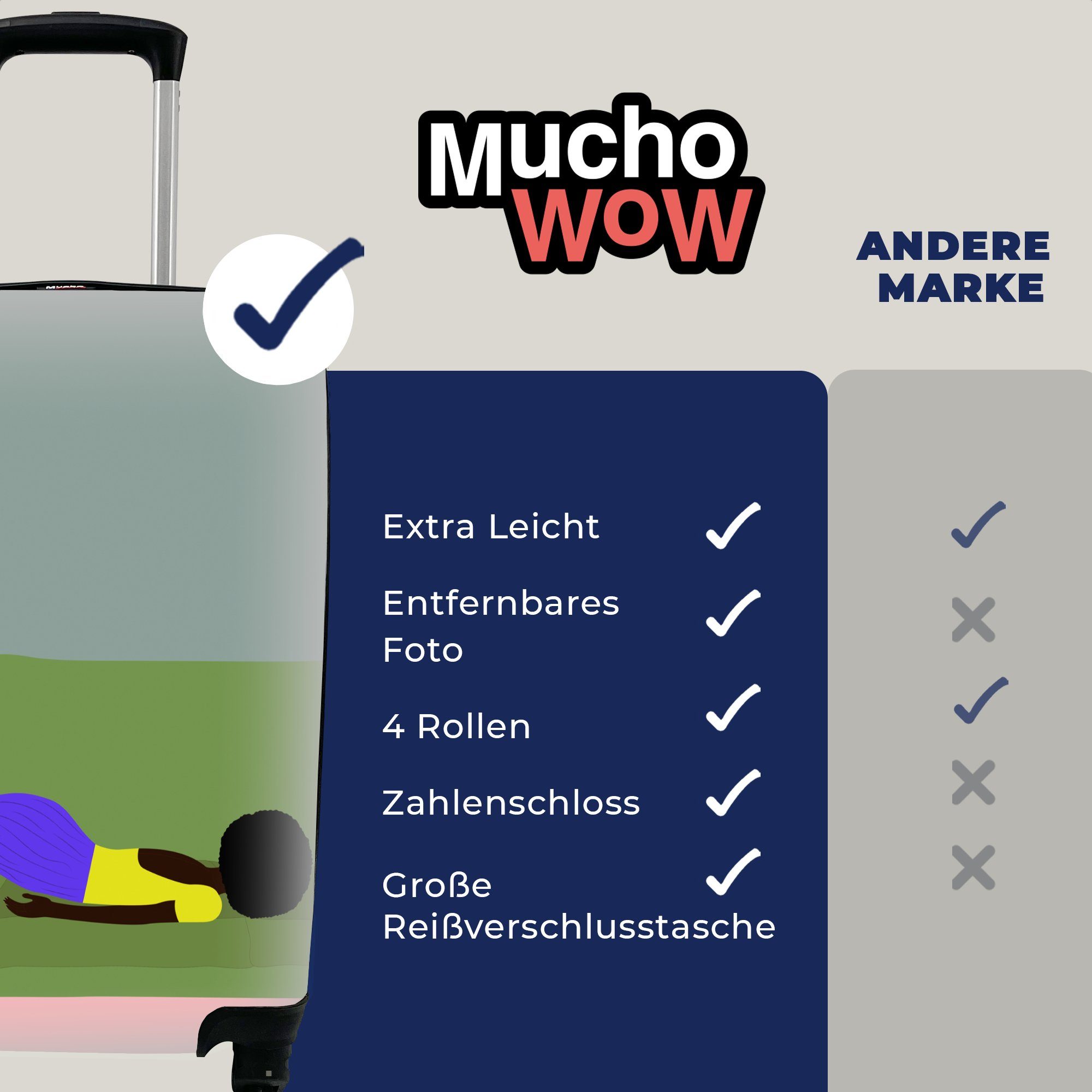 Trolley, Rollen, Ferien, - Minimalismus Reisekoffer Reisetasche rollen, für Handgepäckkoffer mit Handgepäck MuchoWow - 4 Frau Design,