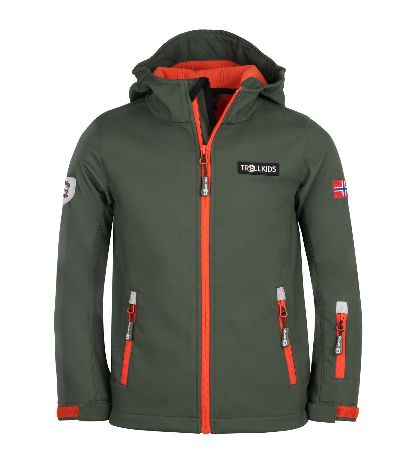 TROLLKIDS Softshelljacke Oslofjord Wasserabweisend Waldgrün/Orange