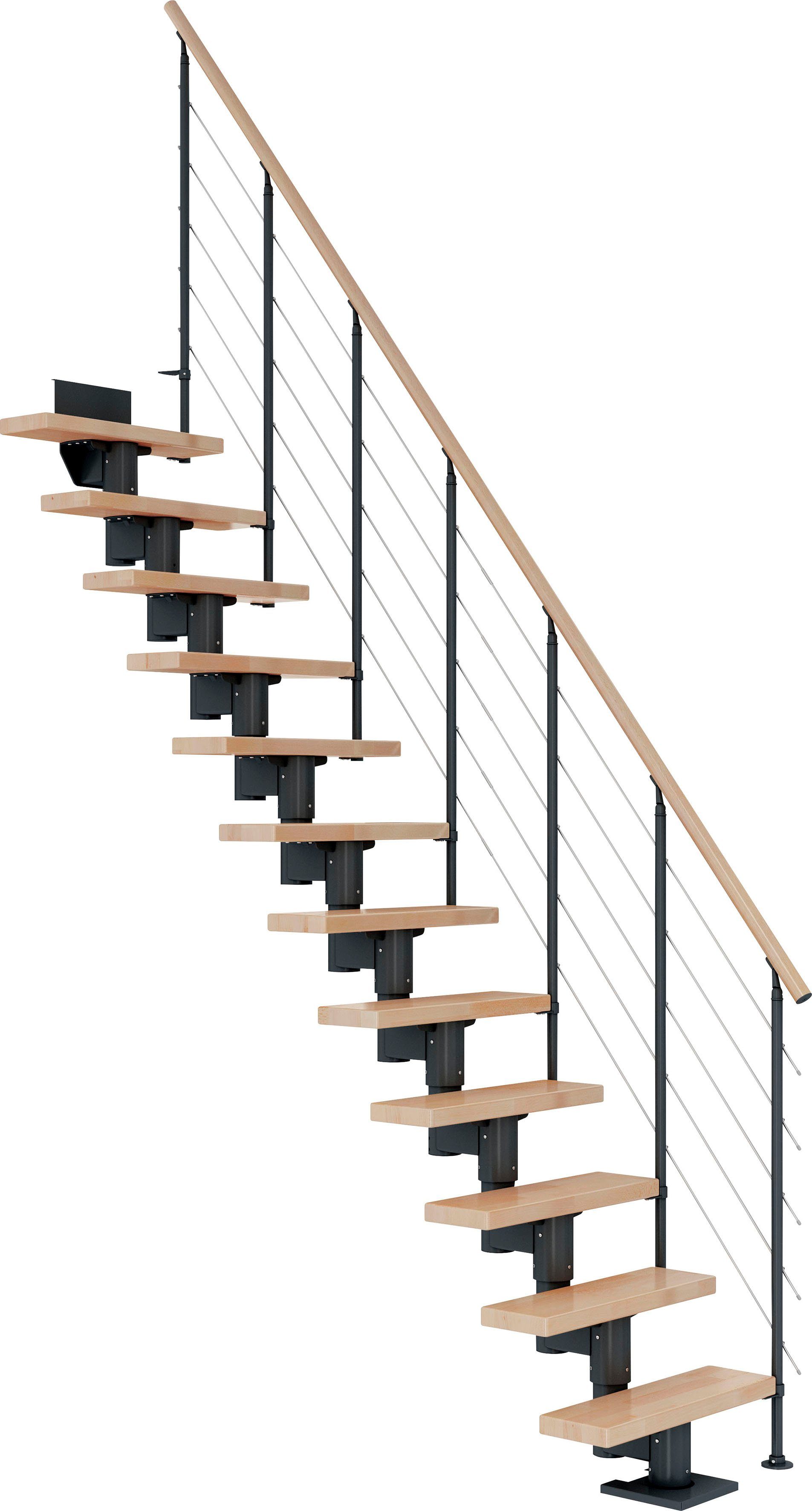 Dolle 292 bis Dublin, Buche/Metall Stufen offen, cm, Geschosshöhen Mittelholmtreppe für