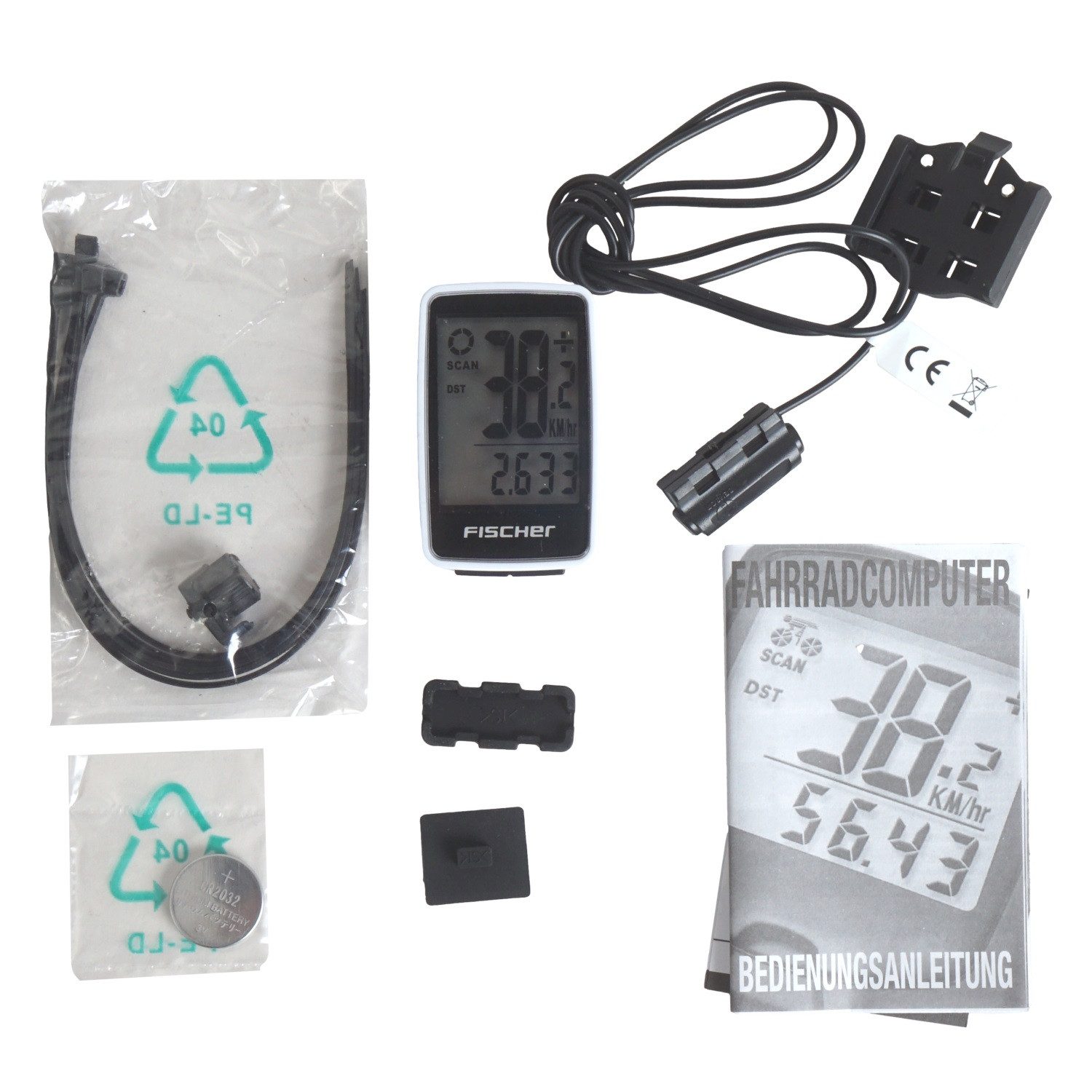 FISCHER Fahrrad Fahrradcomputer Fahrradcomputer Slim Fahrradtacho Weiß, Rad-Computer Tacho LCD Display 18 Funktionen