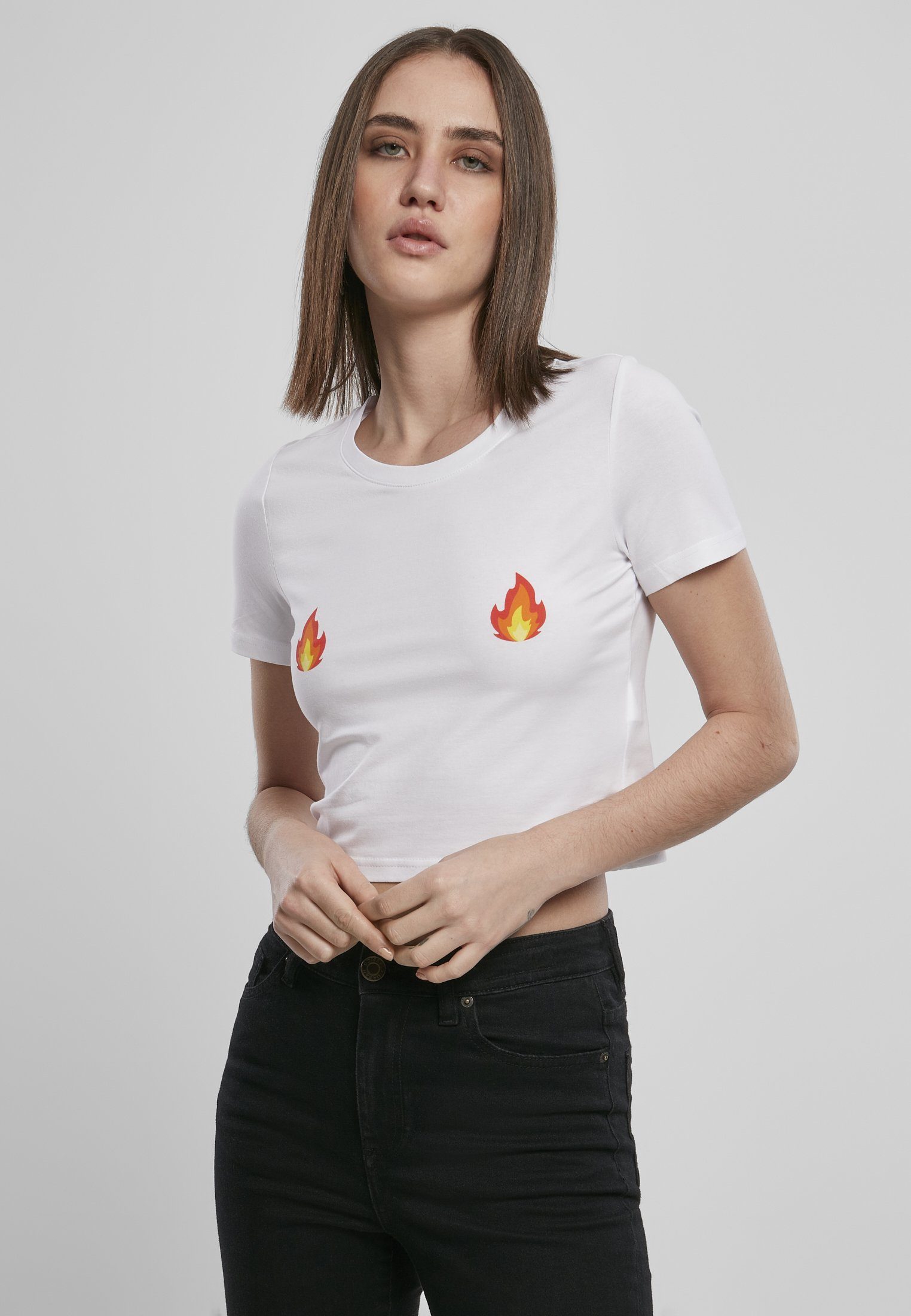 Ladies (1-tlg) Damen Flames Tee T-Shirt Cropped MisterTee