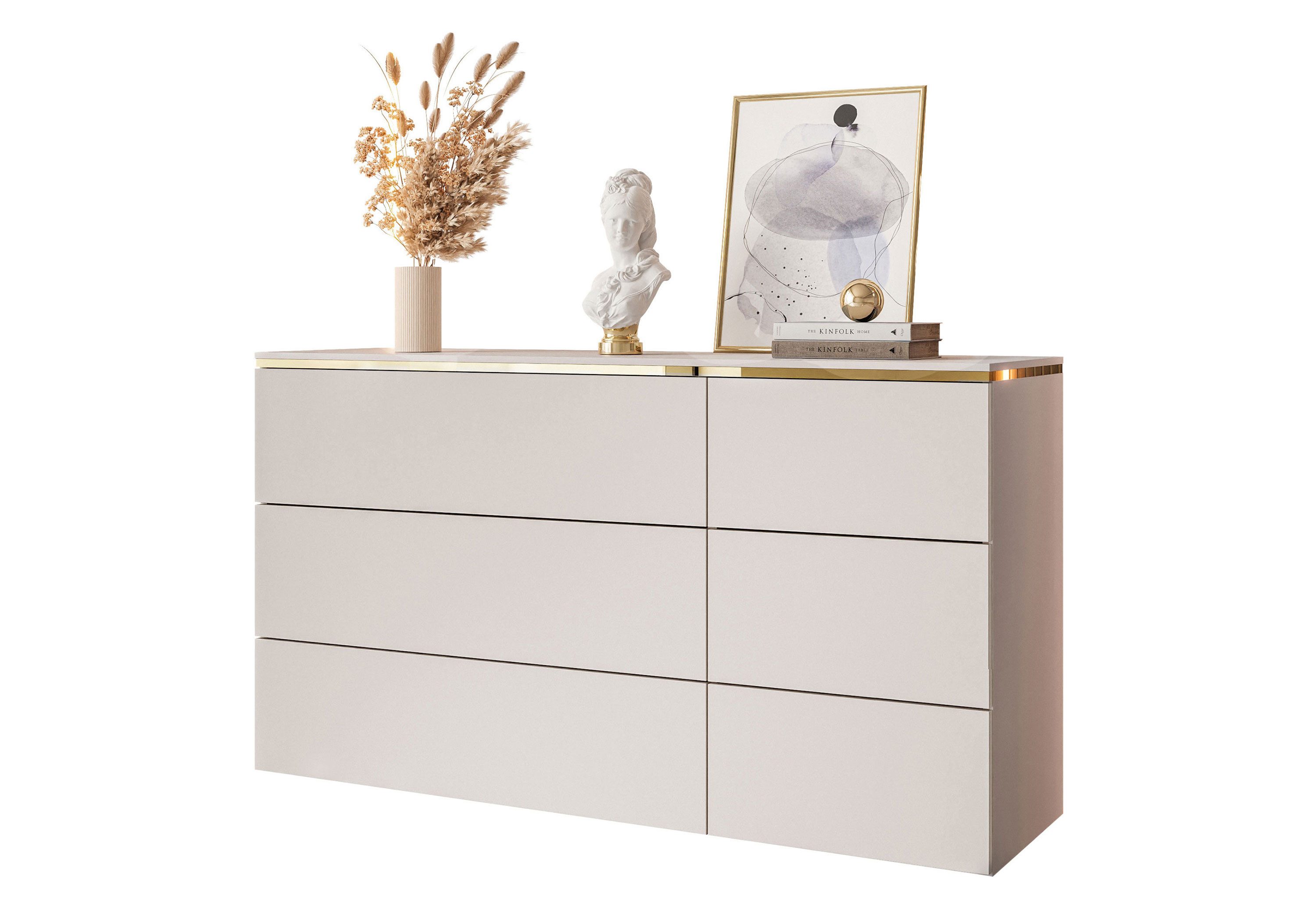 Lookway Kommode AURORA 6S in Kaschmir mit goldener Leiste, Breite: 138 cm, Tiefe: 40 cm