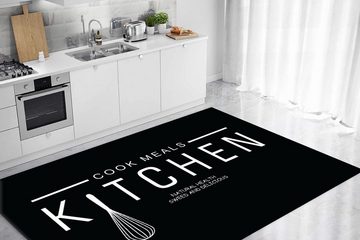 Teppich Kitchen Cook Meals Küchenläufer Schwarz Waschbar & Praktisch, Jungengel Textilien, Höhe: 6 mm, Universell einsetzbar, Fußbodenheizungsgeeignet