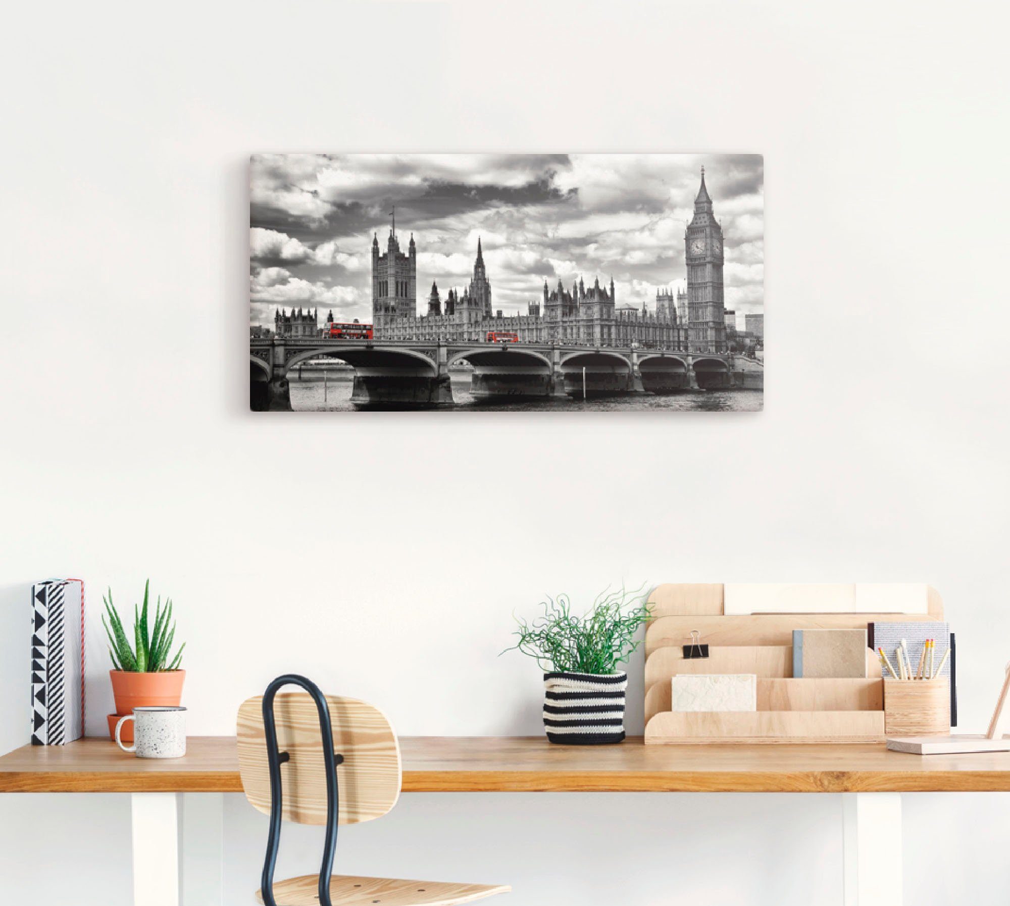 Artland Leinwandbild London Westminster Bridge & Red Buses, Großbritannien (1 St), auf Holzrahmen gespannt – Bild 2 von 5