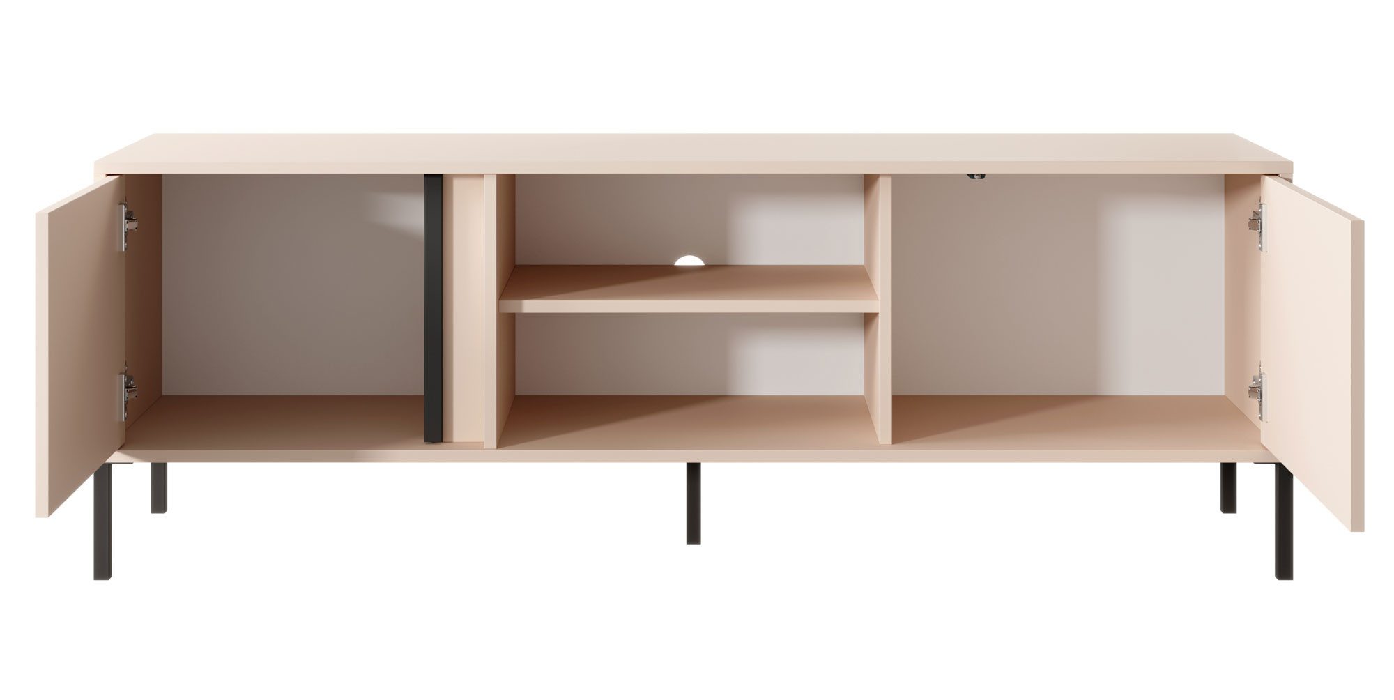 Feldmann-Wohnen Lowboard Dast (2 Türen, 2 offene Fächer, 1 St., moderne matte Optik, Grifflos, Push-to-Open), 153x39,5x53cm beige Ohne LED-Beleuchtung