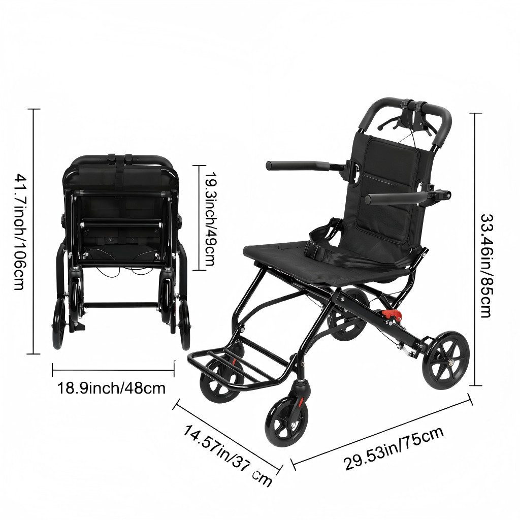 Rutaqian Rollstuhl Faltbarer & Leichter Transportrollstuhl für Erwachsene und Senioren, Ultraleicht und Tragbar, bis 100 kg, ideal für Reisen und Allta