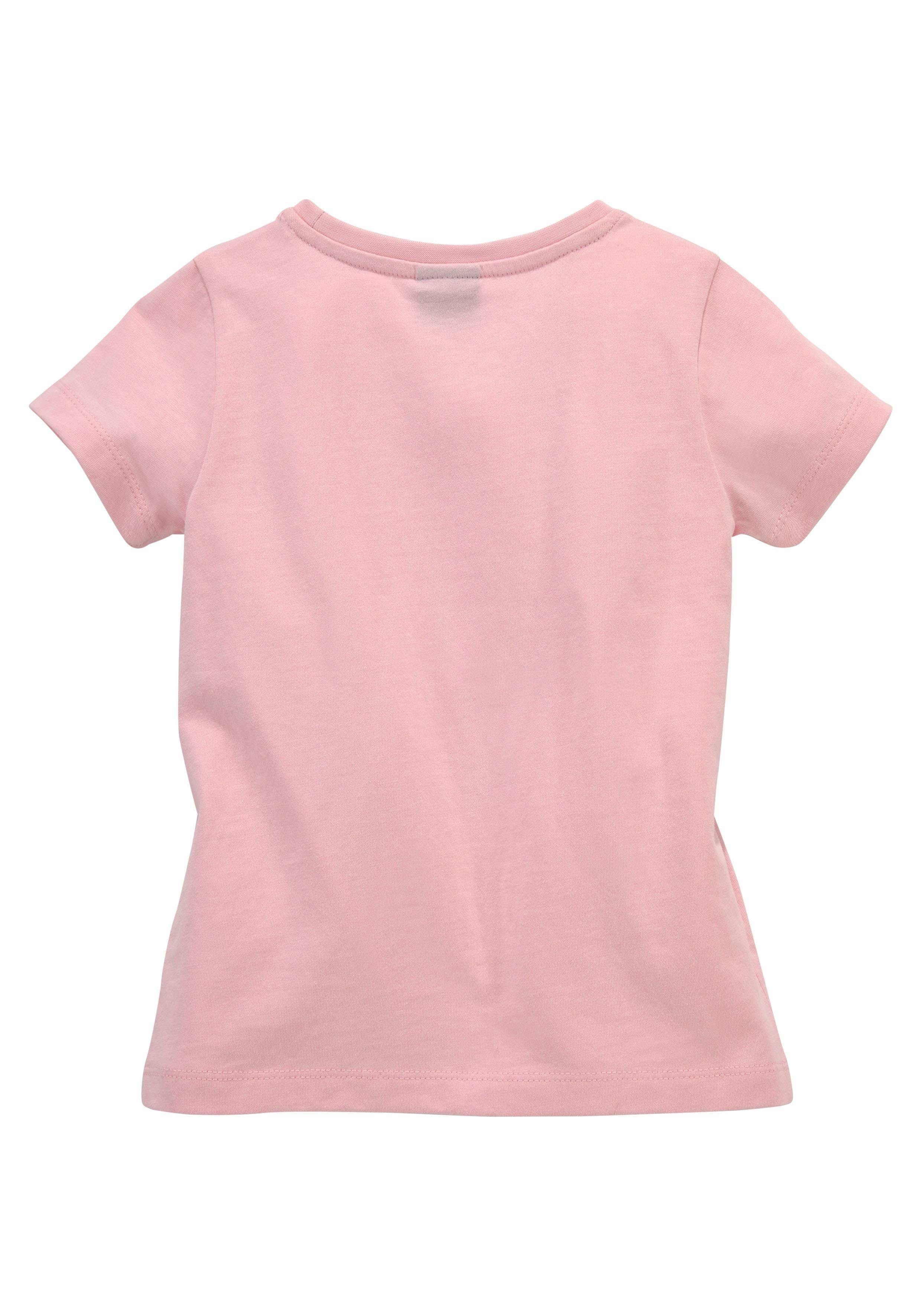 KIDSWORLD T-Shirt für kleine Mädchen Kurzarm, basic geschnittene Passform, mit Glitzerdetails und Print