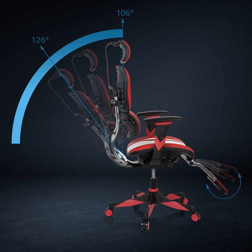 Bürostuhl Gamingstuhl Rot/Weiß OFFICE ergonomisch ELITE Drehstuhl hjh (1 Gaming St), ERGOHUMAN Kunstleder