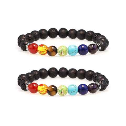 Alster Herz Armband 7 Chakra Armband Lavasteine, Yoga Energie Edelstein Armband, J0409 (1-tlg), Edelsteine, HANDGEFERTIGT