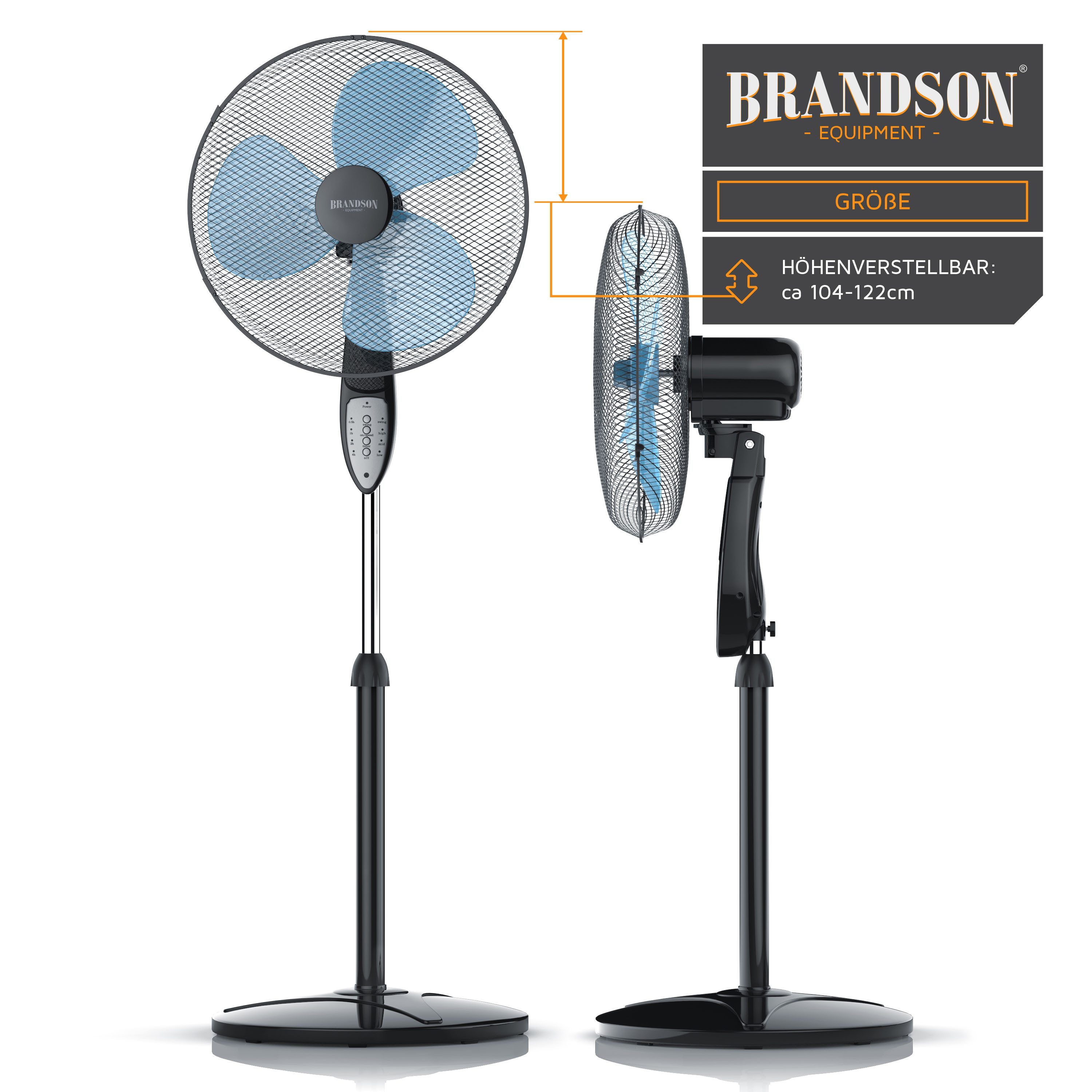 Brandson Standventilator Standlüfter mit Fernbedienung, Neigbar 30°, NTV Sieger 2026, 50W, 42 cm Durchmesser, Oszillation 80° mobiler Lüfter, 3 Geschwindigkeitsstufen, GS-Geprüft