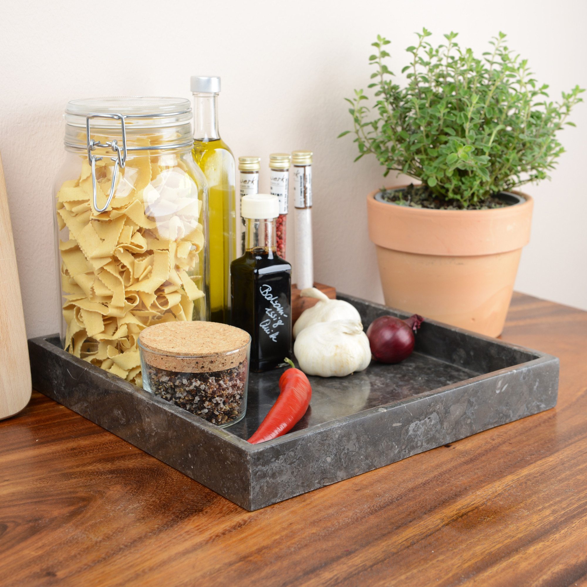 wohnfreuden Dekoschale Marmor-Tablett 30 cm anthrazit quadratisch, 32998