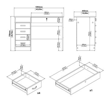 Home affaire Schreibtisch Funktion Plus, Arbeitstisch, Bürotisch, mit 5 Schubladen, 1 abschließbar, 1 offenes Fach, Breite 109 cm