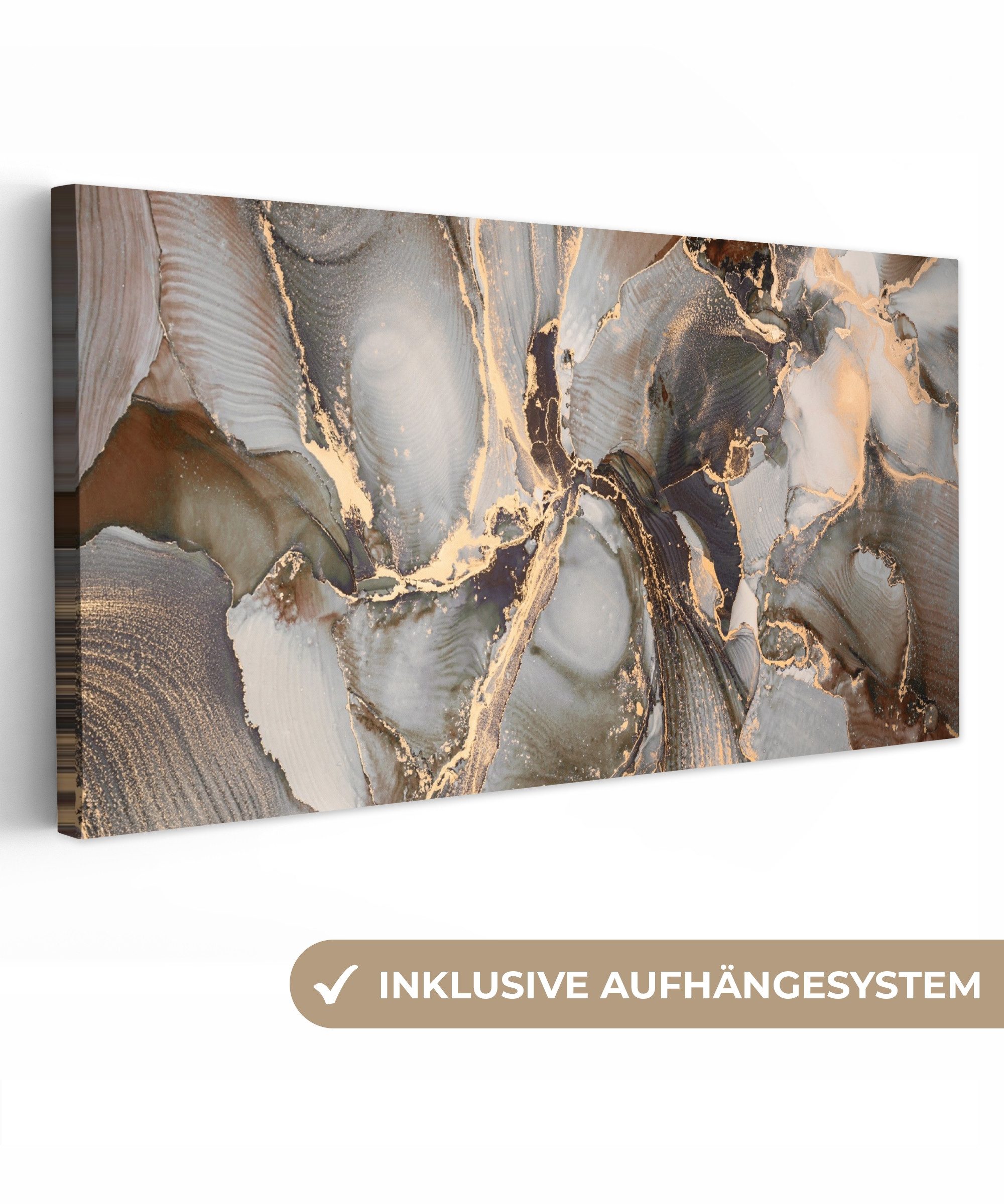 OneMillionCanvasses® Leinwandbild Panorama Grau - Gold - Marmor - Marmoropt günstig online kaufen