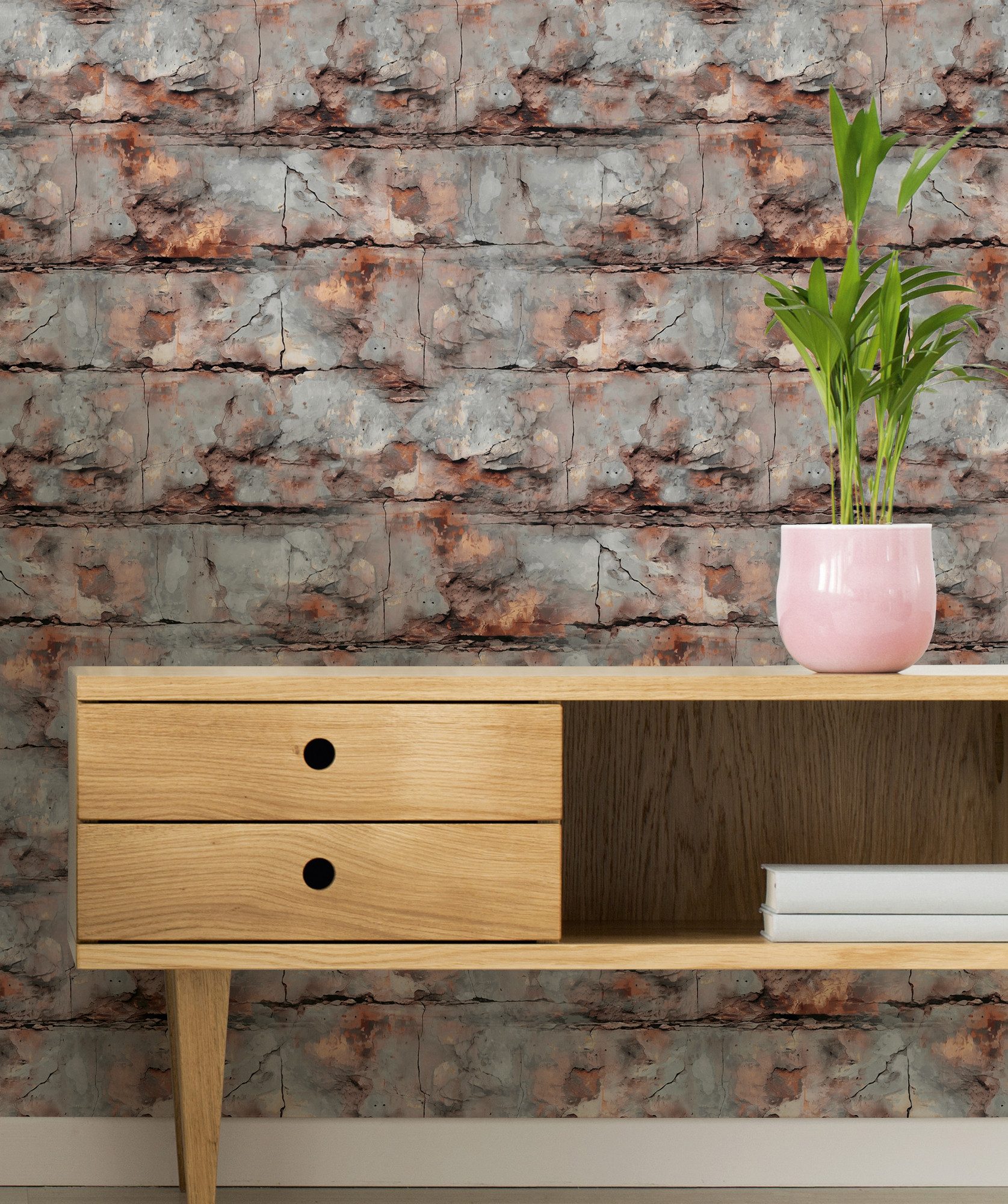 living walls Vliestapete LIMITED – Backstein Industrial, leicht strukturiert, Steinoptik, Rost-Optik, urban, (1 St), Markante Backsteinwand mit lebendiger Rost- und Patinaoptik