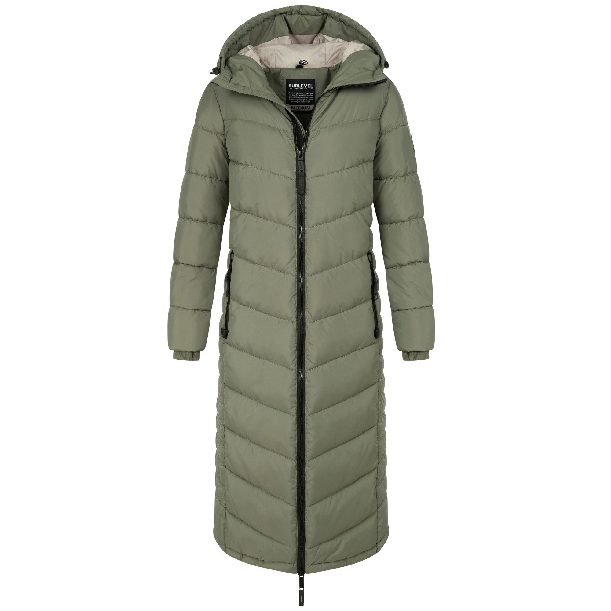 SUBLEVEL Steppjacke Damen Mantel mit Kapuze extra lange Winter Jacke Parka günstig online kaufen