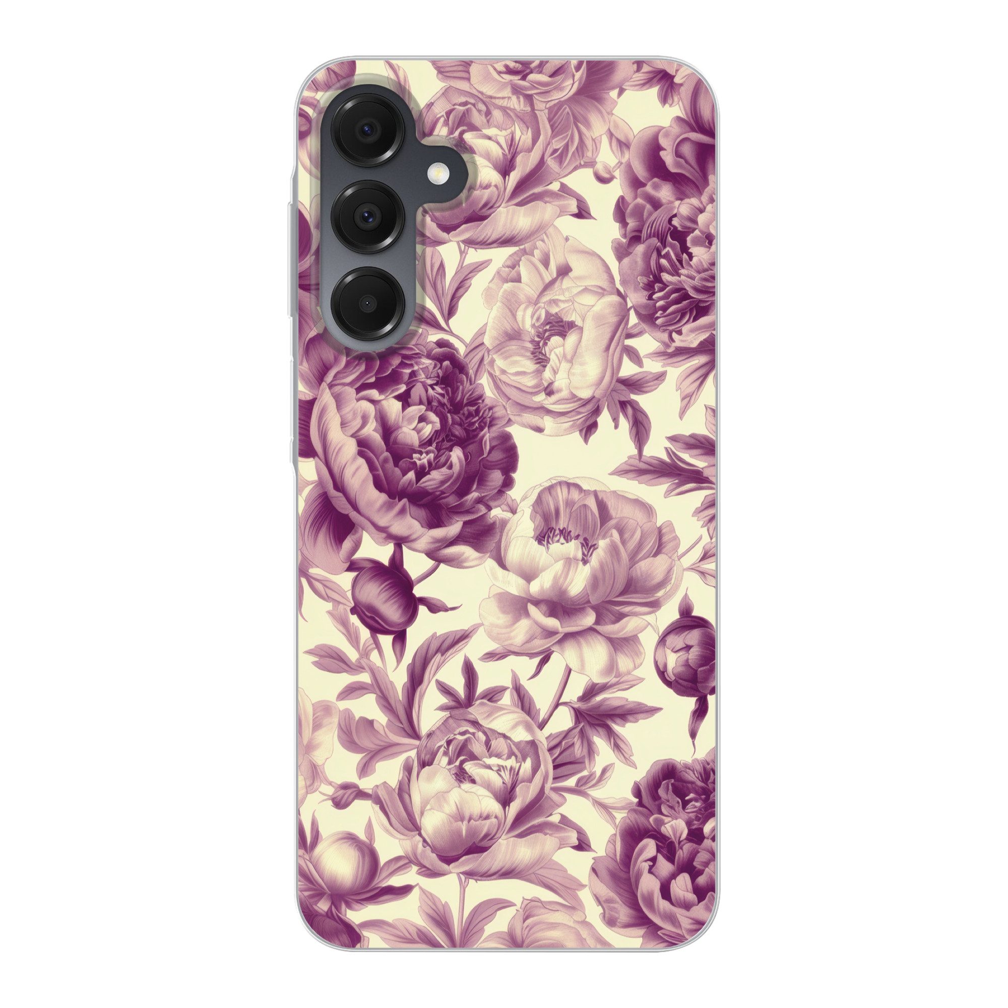 MuchoWow Handyhülle für Samsung Galaxy A16 5G Blumen - Muster - Lila - Beige, Phone Case, Silikon, Schutzhülle Dünn