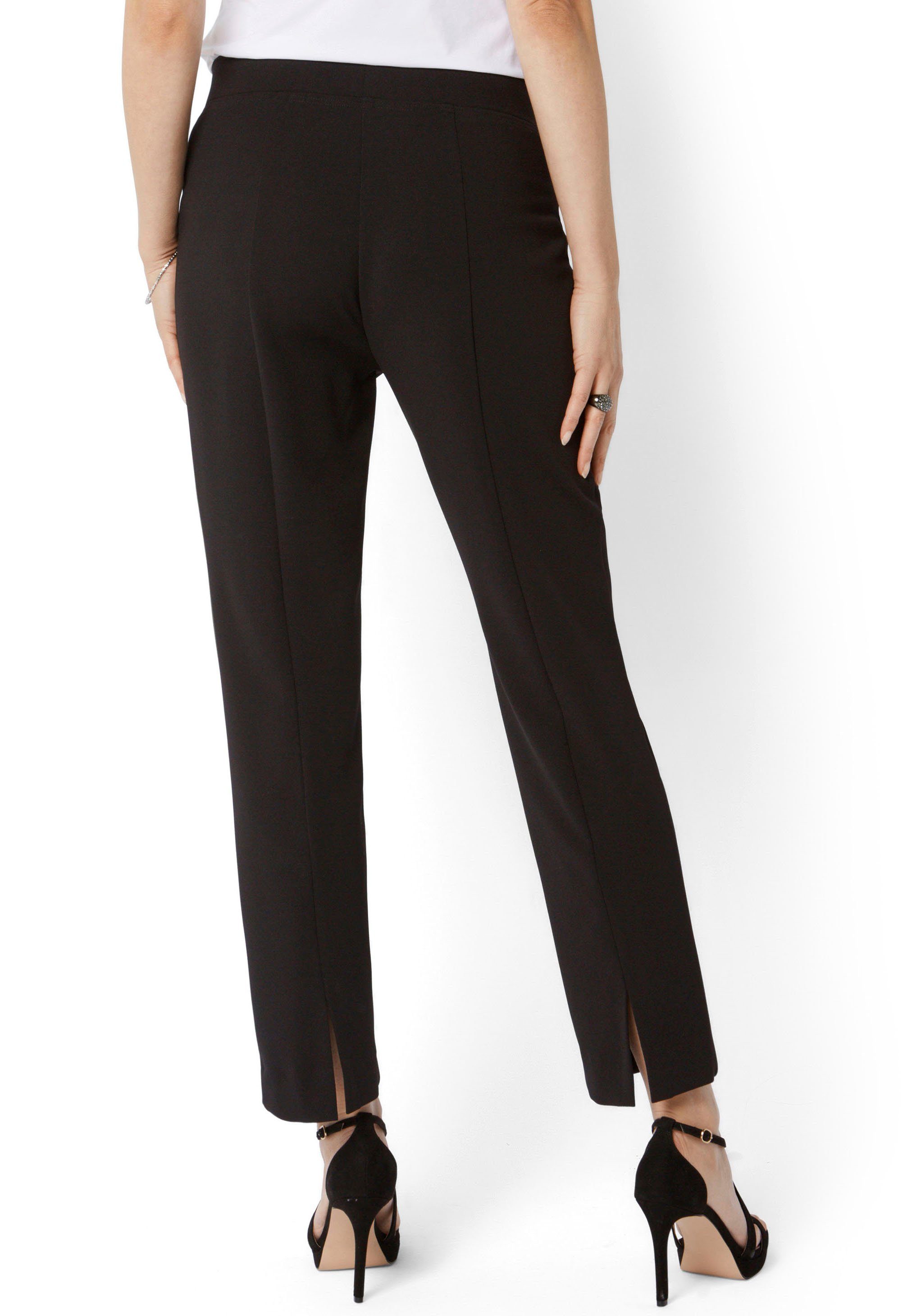 HERMANN eleganter in Collection schwarz LANGE Stretch-Hose mit Schlupfform Bügelfalte