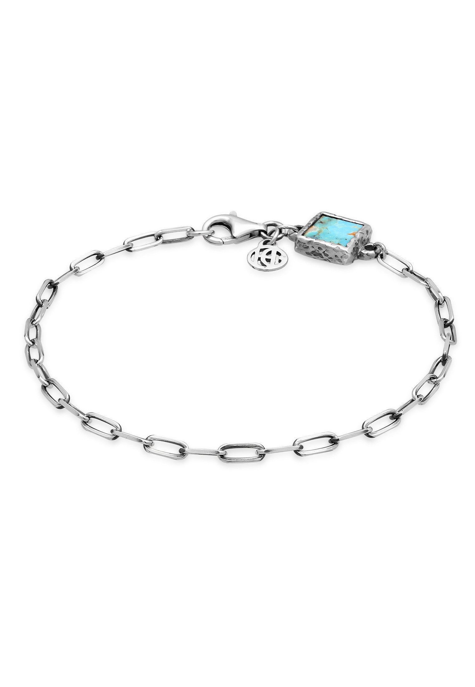 HAZE & GLORY Silberarmband Gliederkette Kupfer Türkis Anhänger 925 Silber, Viereck