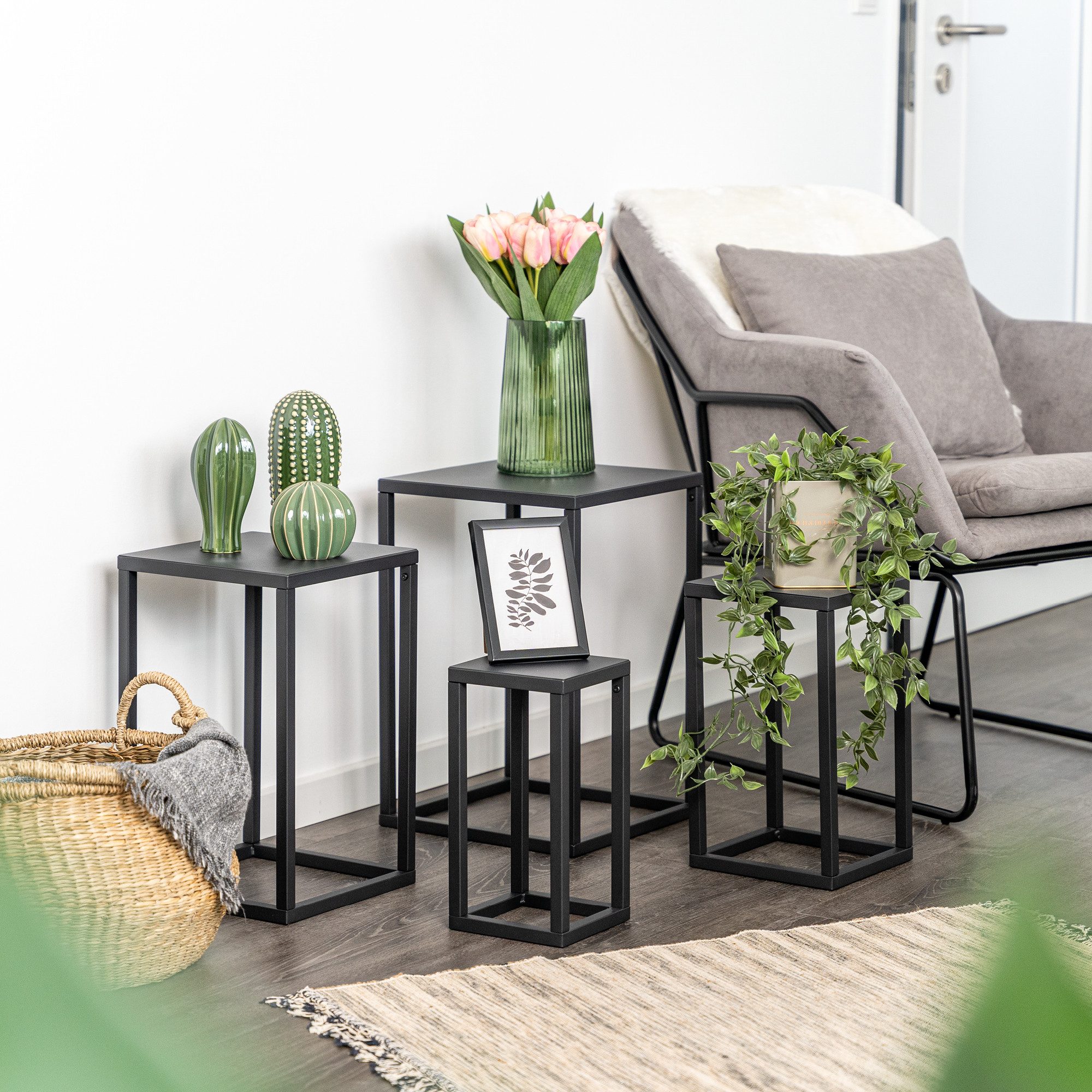 bremermann Blumenhocker 4er-Set, Metall-Blumenständer, Blumensäule schwarz günstig online kaufen