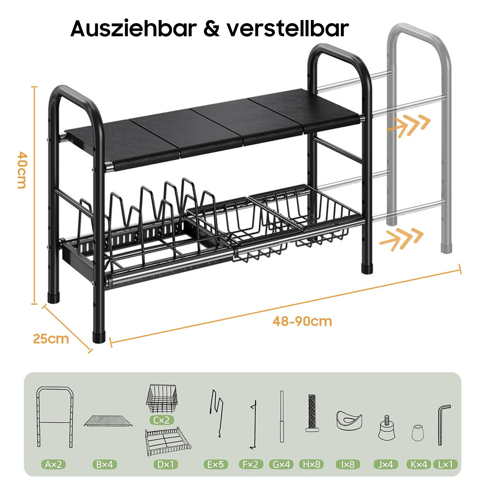 AIMAX Ablageregal Waschbecken Regal, Küchenregal, Spülschrankregal Organizer, Multifunktionales Spülschrankregal, Gewürzregal, Unterschrankregal