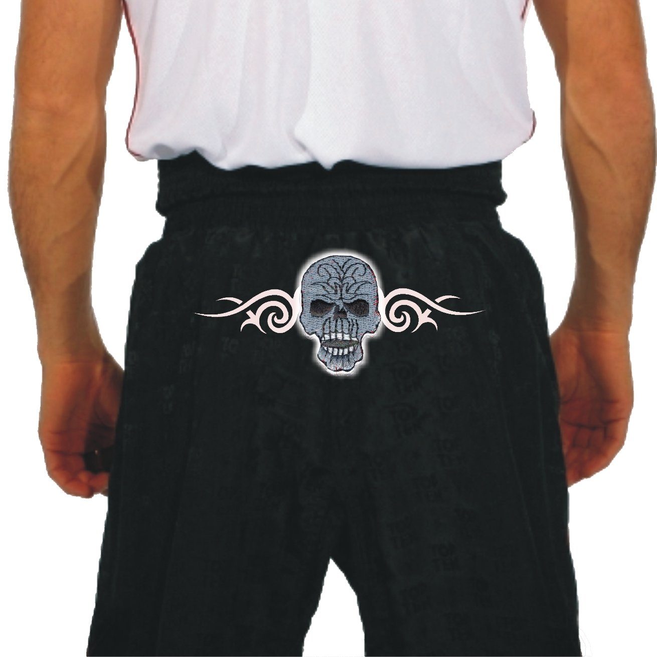 BAY-Sports Sporthose Kickboxhose Skull Tribal Totenkopf Kickboxen Hose lang Kickboxing (Sonderedition, 1 Stück) Kampfsporthose Kinder Jugendliche und Erwachsene XS - XXL