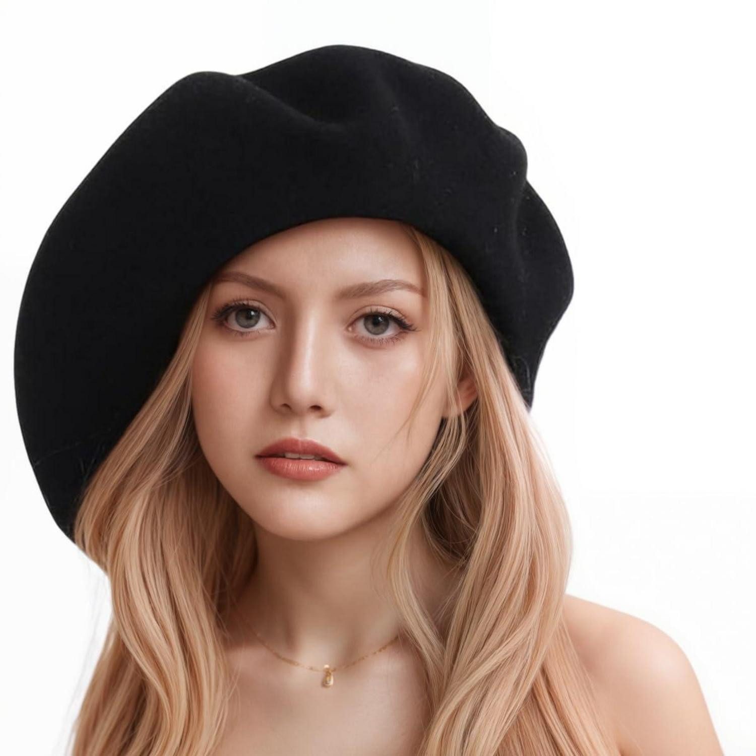 LuxusKollektion Baskenmütze Baskenmütze Wolle Damen Beret Künstler Herbst Einheitsgröße Schwarz