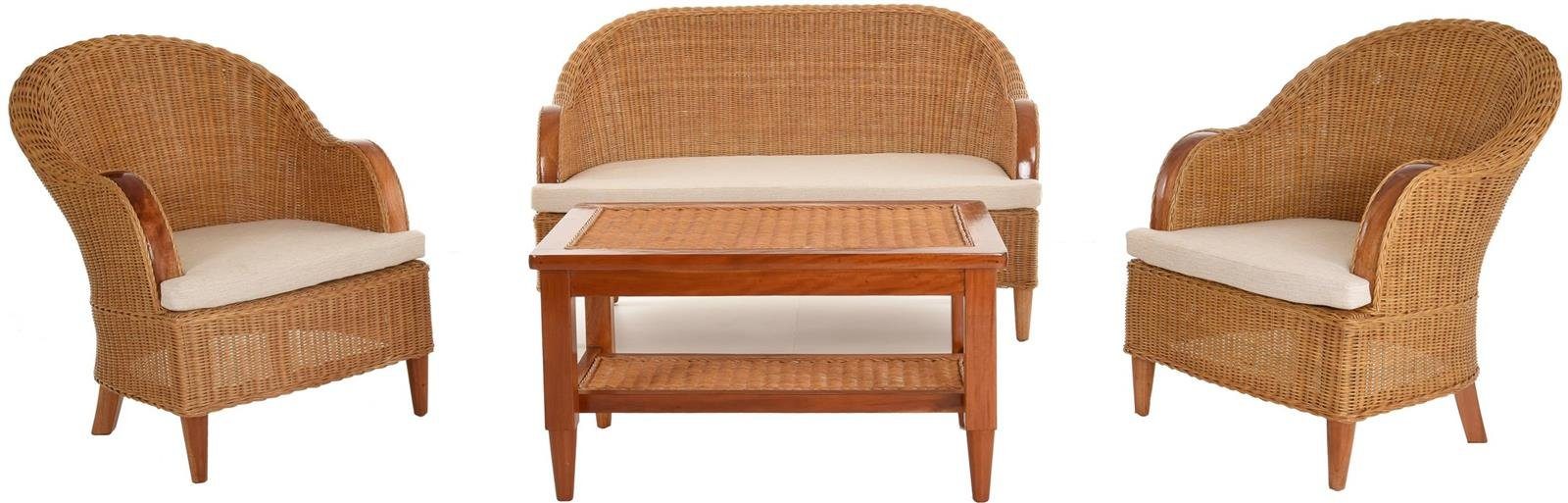 Krines Home Sitzgruppe Rattangruppe Club (Honig Rattangruppe Sitzgruppe Tisch), Rattan mit Garnitur Rattanset Rattanmöbel Rattan Garnitur Sitzgruppe Stil