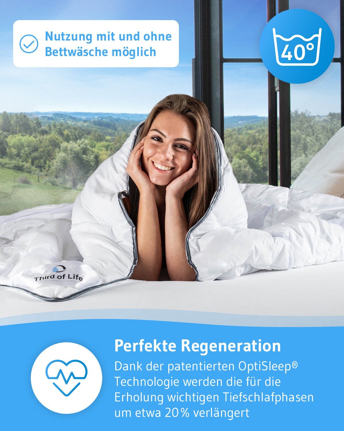 Third of Life Sommerbettdecke AERO ActiveClima Leichte Decke für den Sommer, Füllung: Atmungsaktive VentiFill® Funktionsfaser, Bezug: Microfaser, Feuchtigkeit