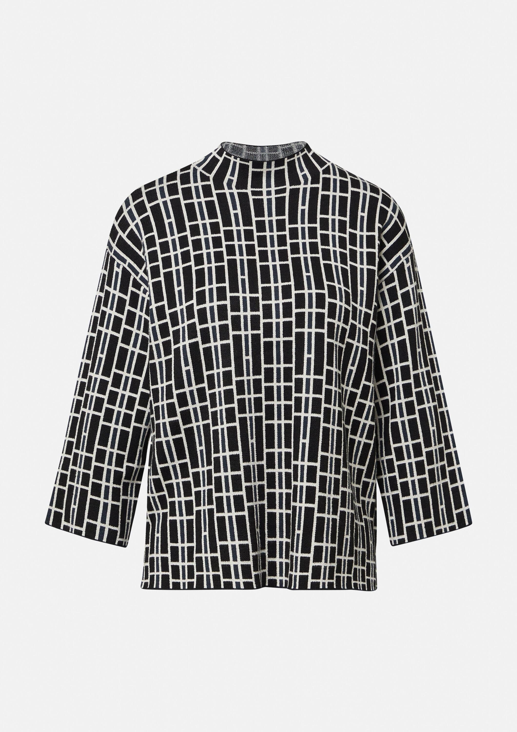 comma Kurzarmpullover Strickpullover Grafischer Jacquard-Strickpullover