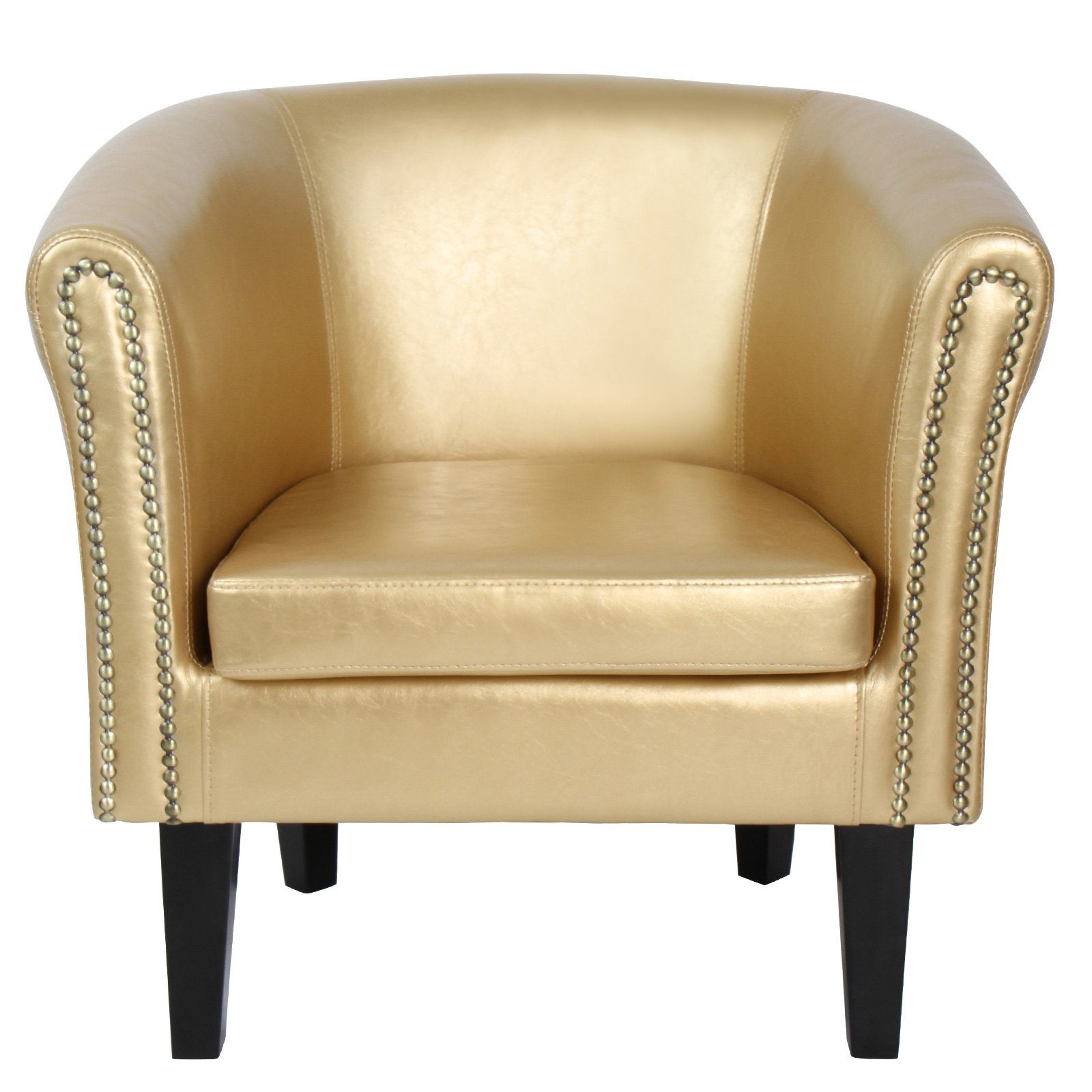 MIADOMODO Chesterfield-Sessel Chesterfield Sessel mit Clubsessel, Farbwahl Möbel Gold) Sitzhocker, Loungesessel - Cocktailsessel, Armsessel, (Braun, Kunstleder, und - Hocker inkl. Kupfernieten, Wohnzimmer aus Weiß, Holz