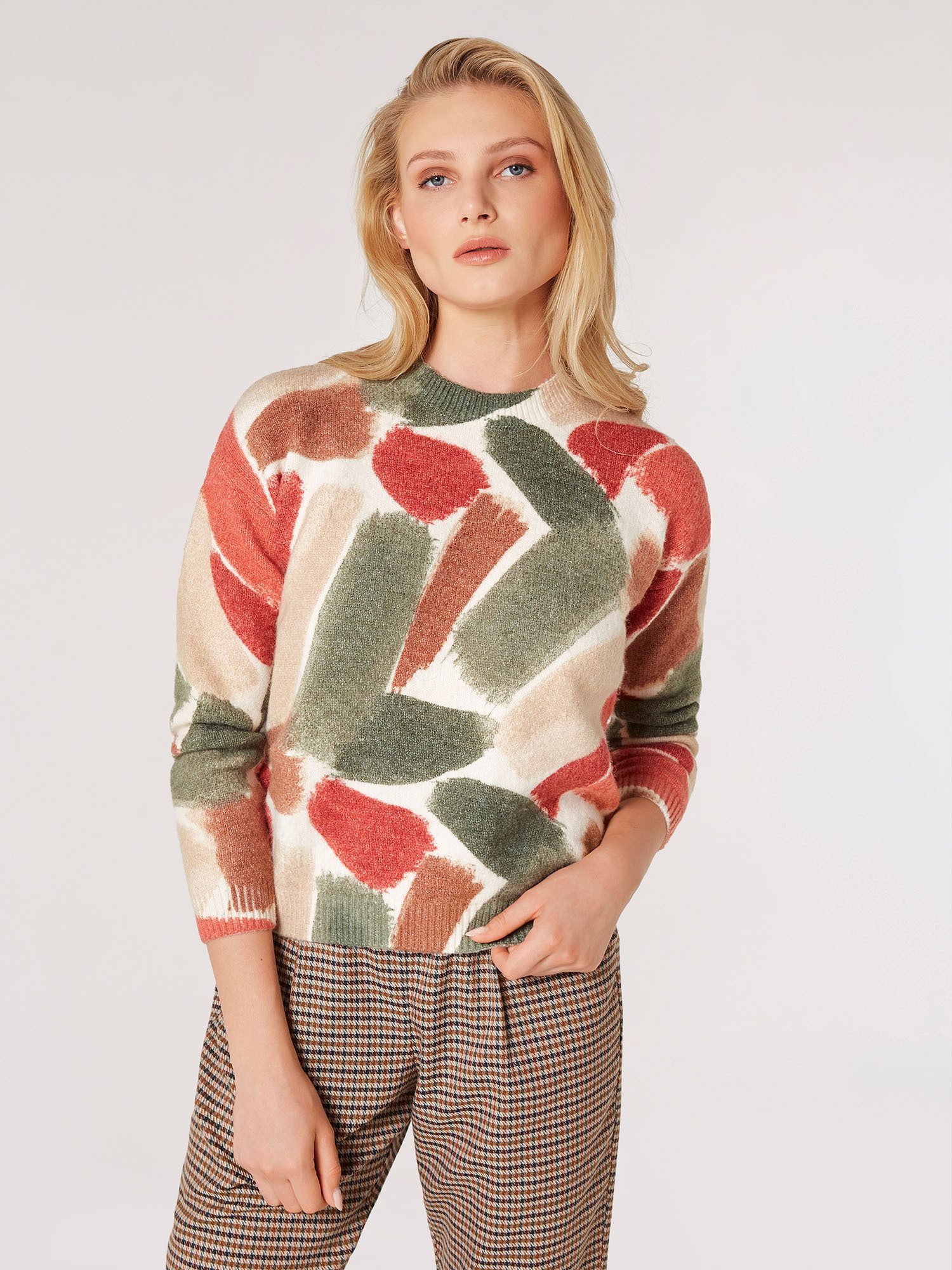 Apricot Strickpullover Kurzpullover mit Pinselstrichmuster günstig online kaufen