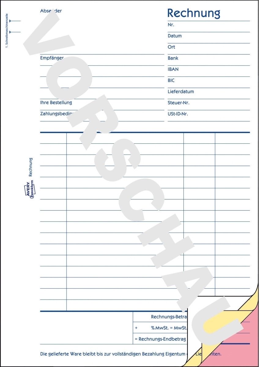 Formularblock Formularbuch Rechnung A5 hoch selbstdurchschreibend VE=3x40 Blatt