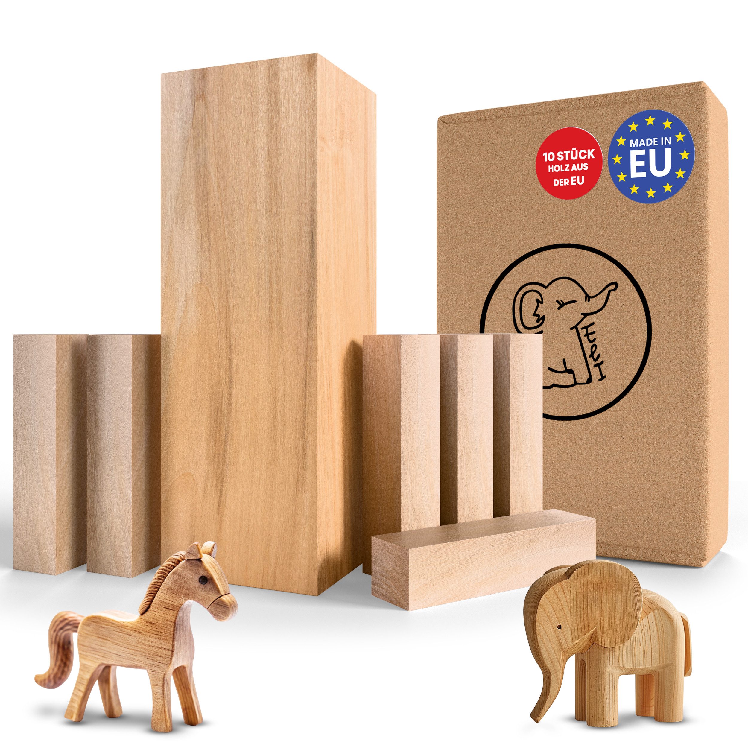 Eli Kantholz Schnitzholz Linde - weiches Lindenholz zum Schnitzen oder drechseln, (Schnitzset Holz Rohlinge - Bastelset - Holzblock), Schnitzvorlage - Holz für Erwachsene und Kinder