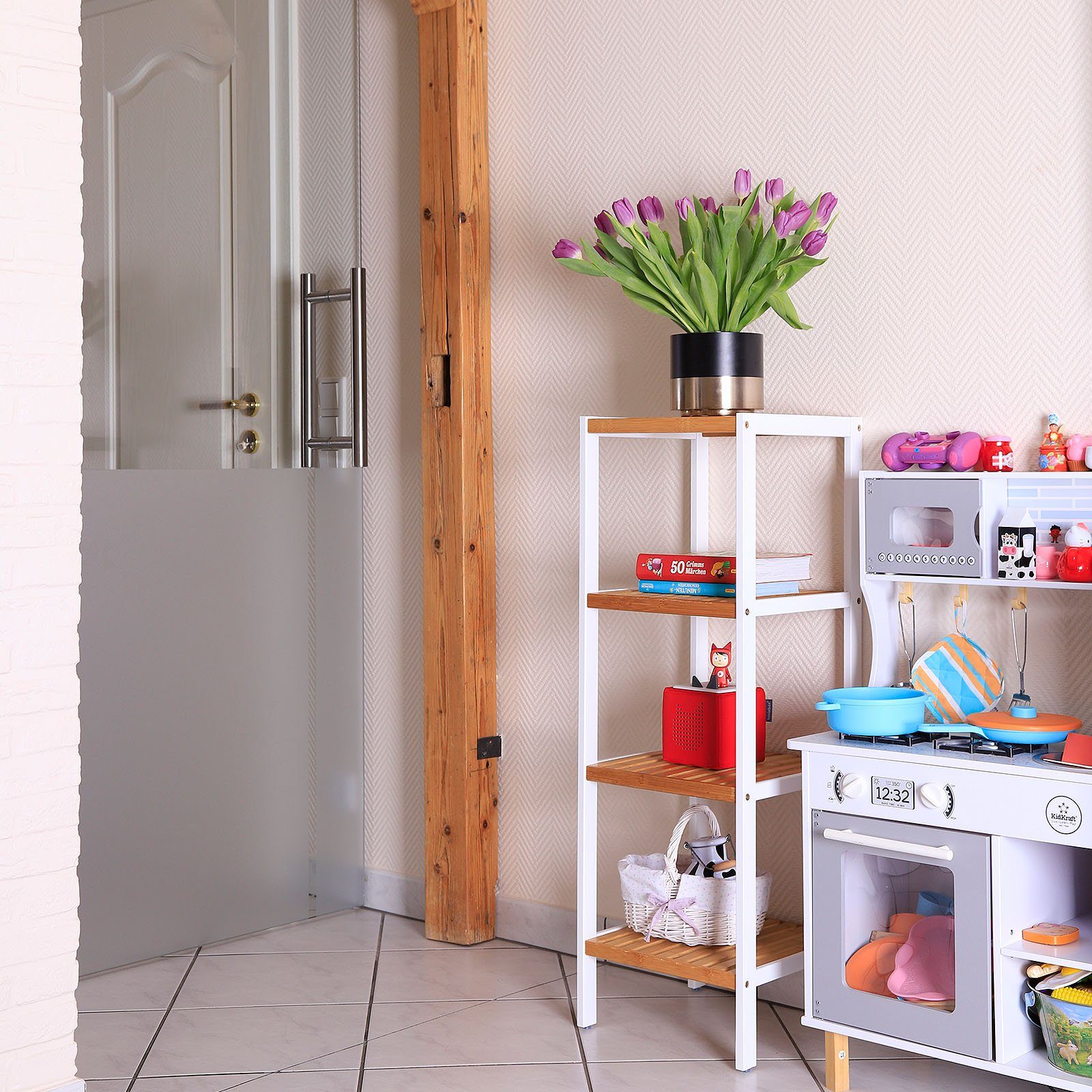 dibea Regal Regal aus Bambus, braun/weiß Küchenregal, Wohnzimmerregal, mit 33 98 cm Ablageflächen, Badezimmerregal, 33 x x 4