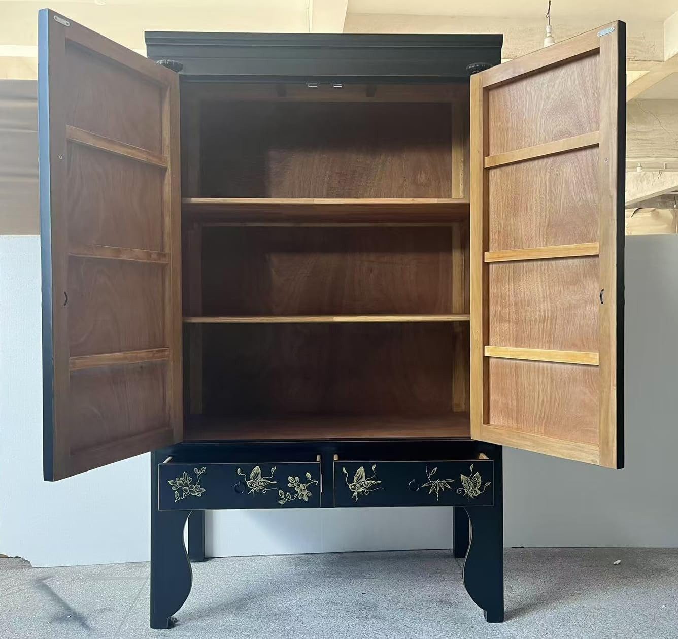 OPIUM OUTLET Kleiderschrank Hochzeitsschrank Schrank Kommode handbemalt (Breite x Tiefe x Höhe: 105 cm x 55 cm x 175 cm, chinesisch asiatisch orientalisch) Asia Möbel komplett montiert