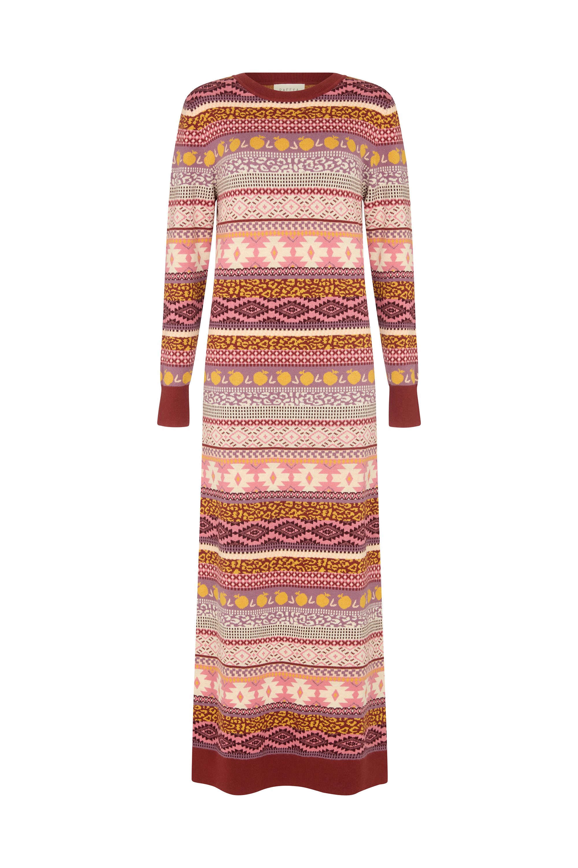 RAFFYA Midikleid Elvis Longline Folk Jacquard Maxi Dress Damen günstig online kaufen