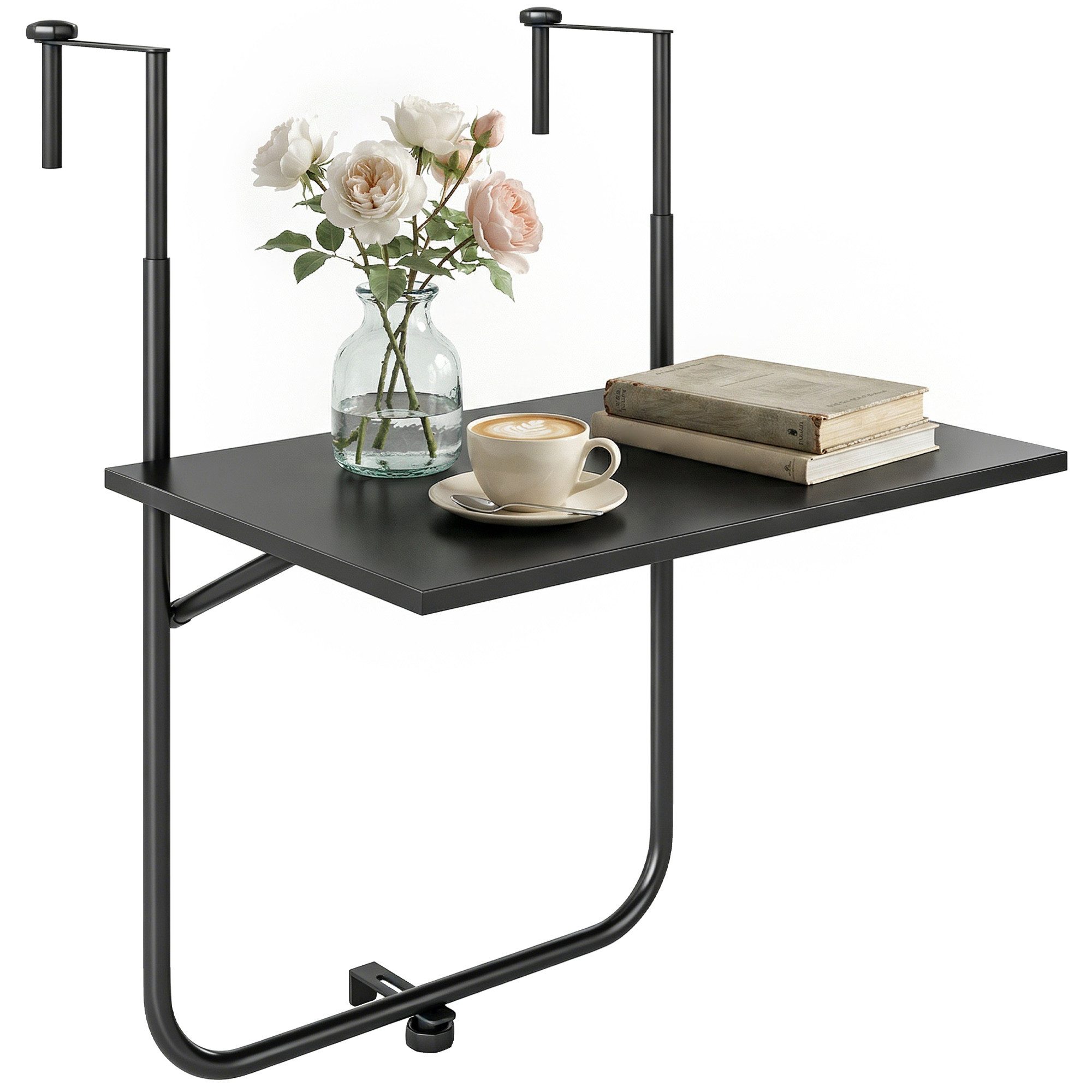 Outsunny Balkonhängetisch 3-fach höhenverstellbarer Balkontisch zum Einhängen (Terrassentisch, 1-St., Hängetisch), für Garten, Metall, 62 x 60 x 85,5 cm, Schwarz