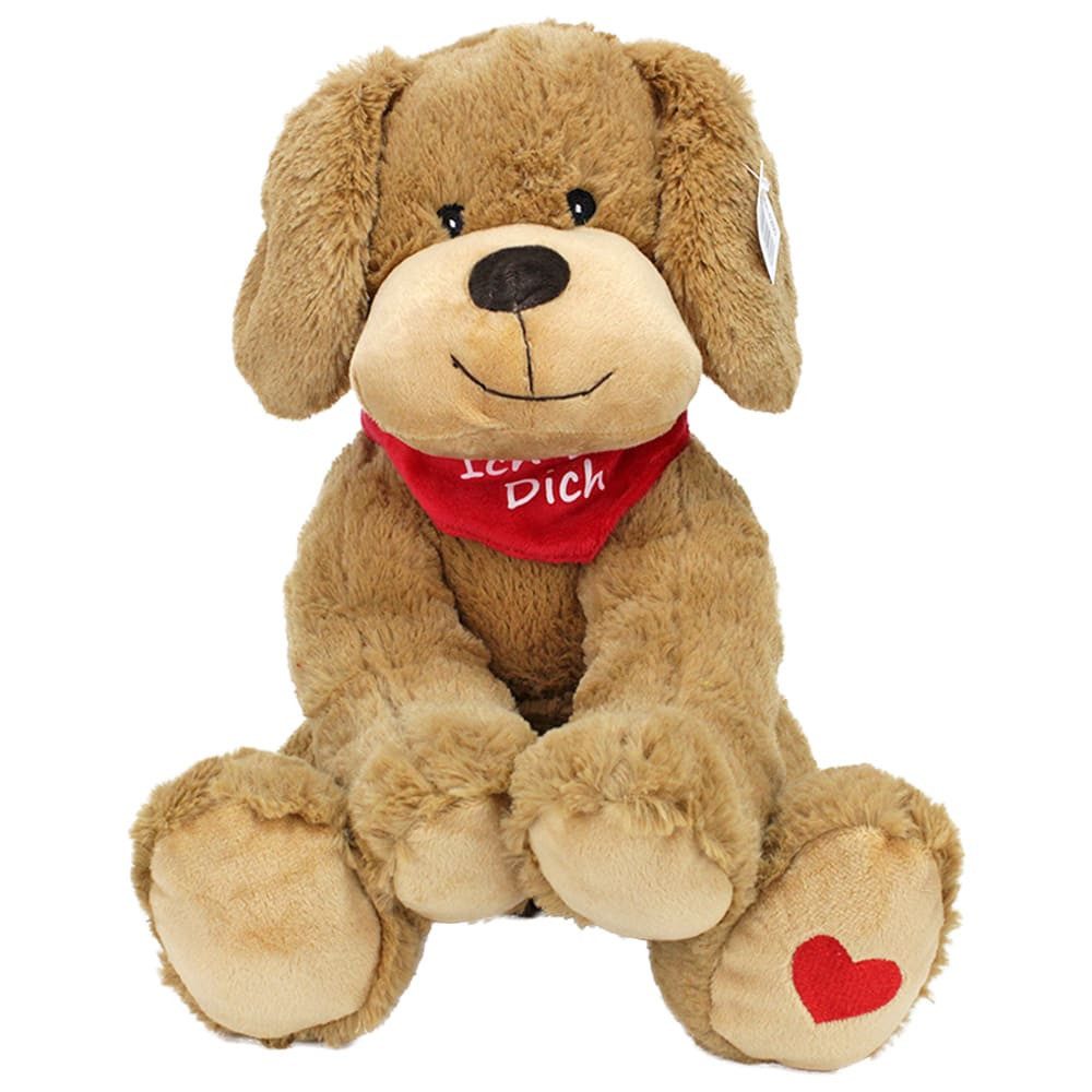 IKO Import GmbH Kuscheltier Plüschtier Hund Schlappohren Kuscheltier Hund "mit Spruch" - ca. 28 cm