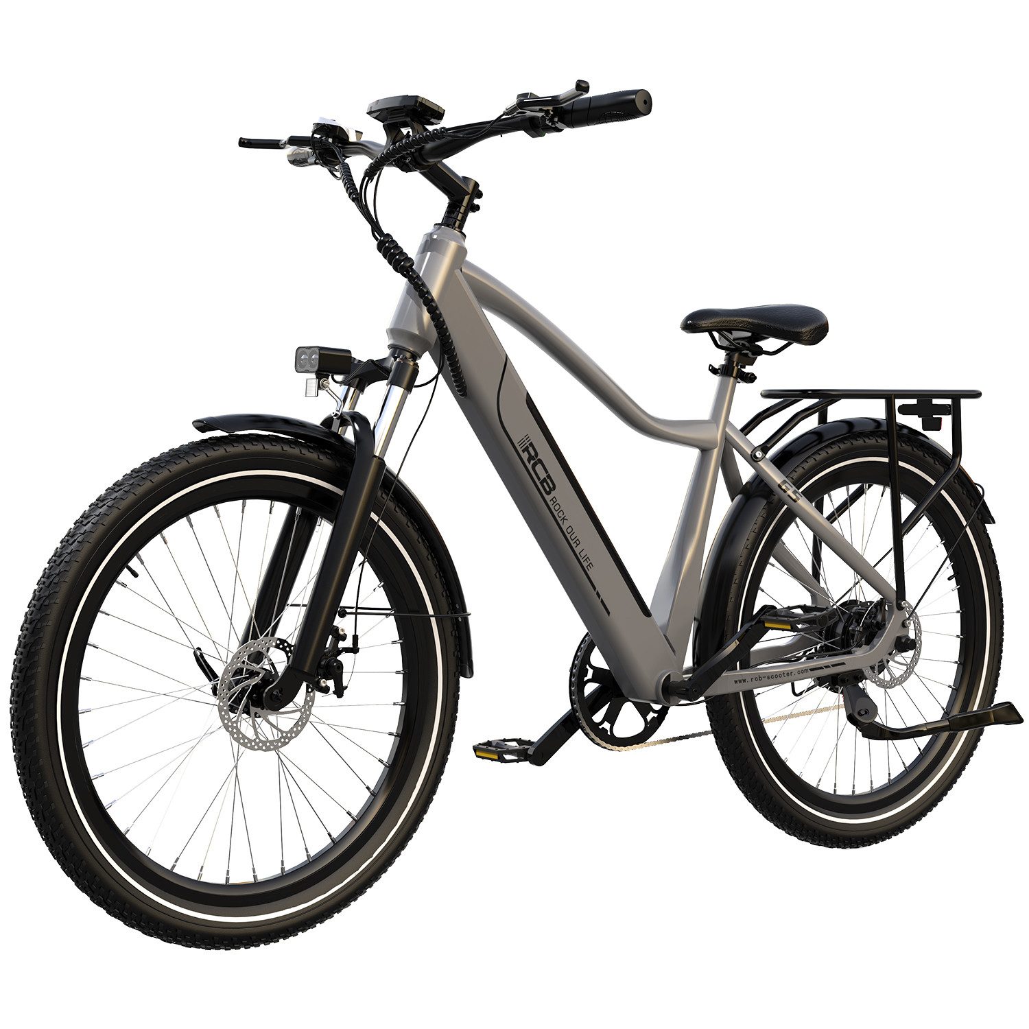 RCB E-Bike Pedelec G5 für Stadt und Gelände,27,5 Zoll Herren Elektrofahrrad,13Ah,40-70 km, 7 Gang, Kettenschaltung, 250W Heckmotor, 468 Wh, (Set, mit NFC-Schlüssel, Schloss, Werkzeug, Akku-Ladegerät), APP, ebike Herren, Gepäckträger hinten