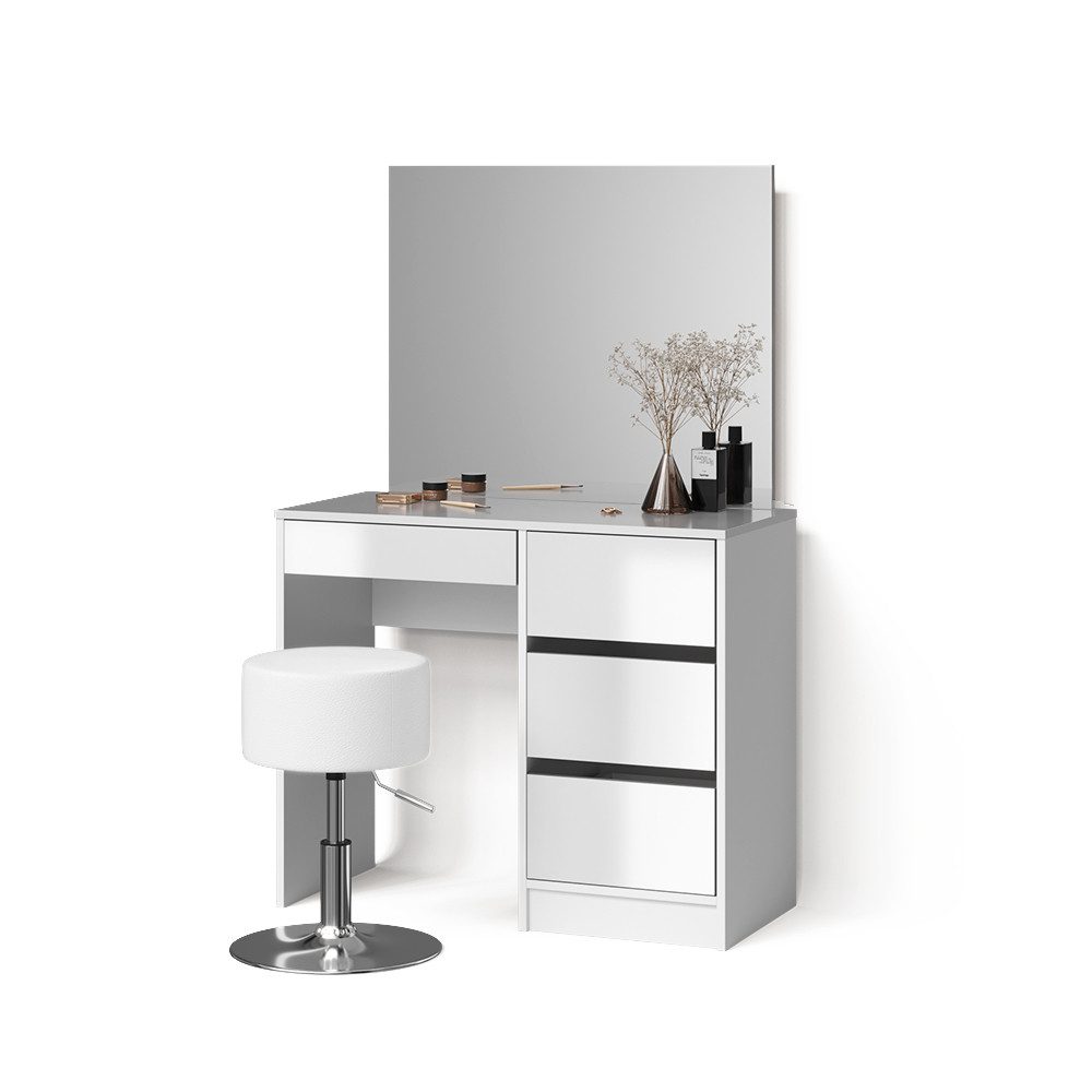 Livinity® Schminktisch Imola, Weiß/Weiß, 90 cm mit Hocker (3-St)