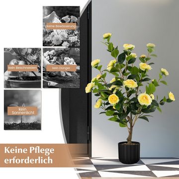 Kunstbaum Kamelie, COSTWAY, Höhe 95 cm, 2er-Set mit 24 Blüten & Blumentopf