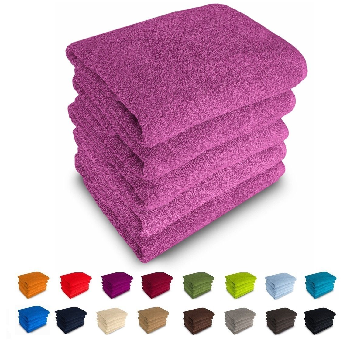MatratzenL.A.B® Handtuch Set Rimini 500 g/m², 100% Baumwolle, (Set, 5-tlg), Frottee, mit Aufhänger, 23 Farben, einzeln verpackt fuchsia - 18