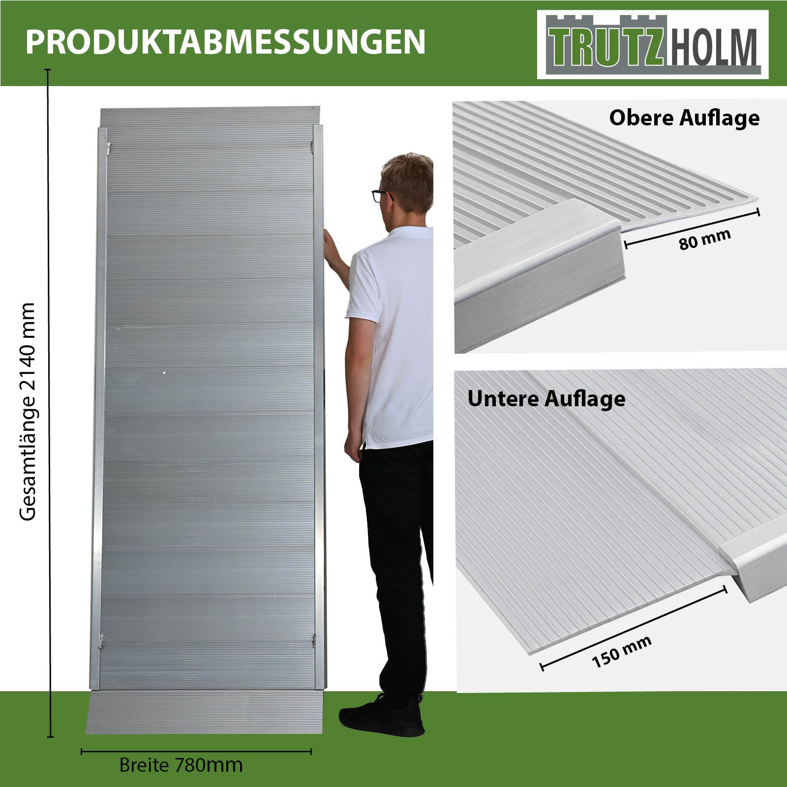 TRUTZHOLM Auffahrrampe Alu Breitrampe Eventrampe Laderampe 214 cm 600 Kg Verladerampe (1-St), stabile Konstruktion, hochwertige Verarbeitung, kompakte Bauweise