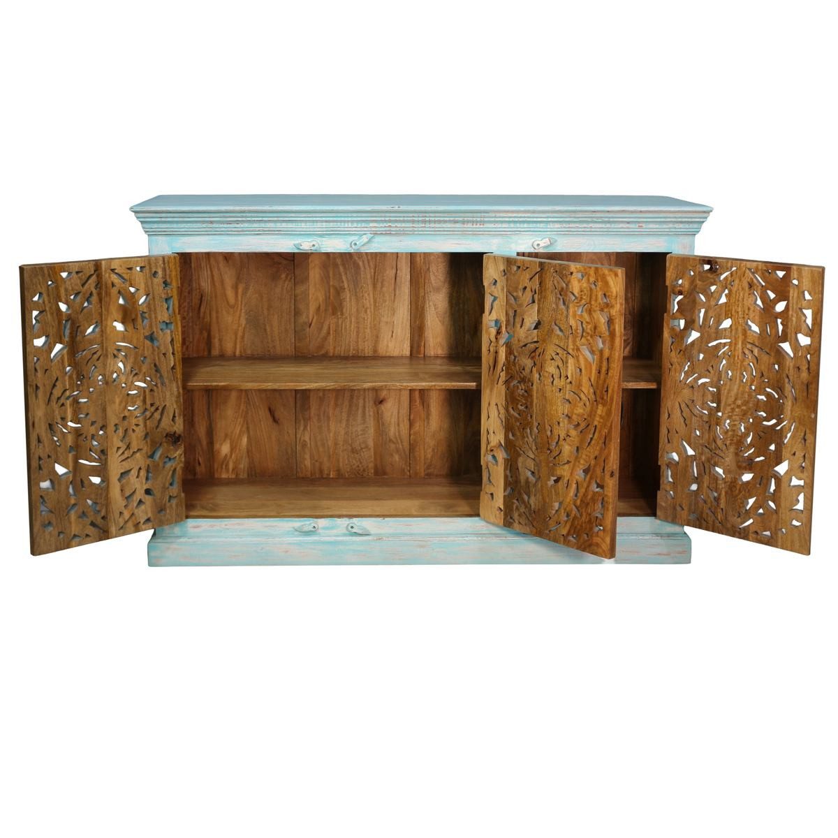 Oriental Galerie Unterschrank Indien Sideboard Jeevan Türkis Blau 140 cm Anrichte Esszimmer, Kommode Flur, Schuhschrank