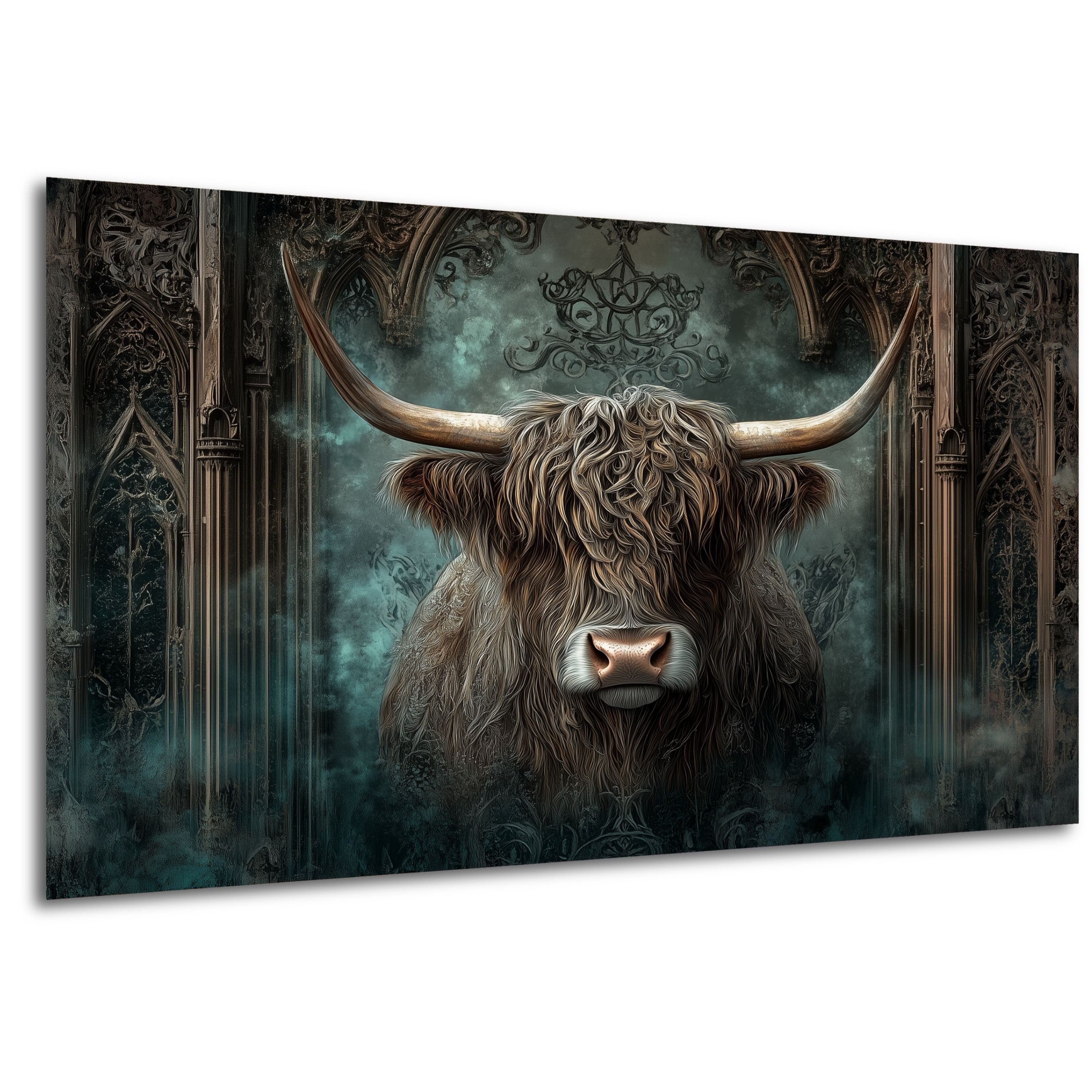 DARO Design Leinwandbild Modern Abstrakt Wandbilder XXL Wandbild Wand Deko Leinwand Bilder, (schwarzes Rind - Bild groß Schlafzimmer Küche Esszimmer Einteilig Querformat Fotodruck Leinwände Wanddeko Abstrakte Kunst Boho), 84x56cm