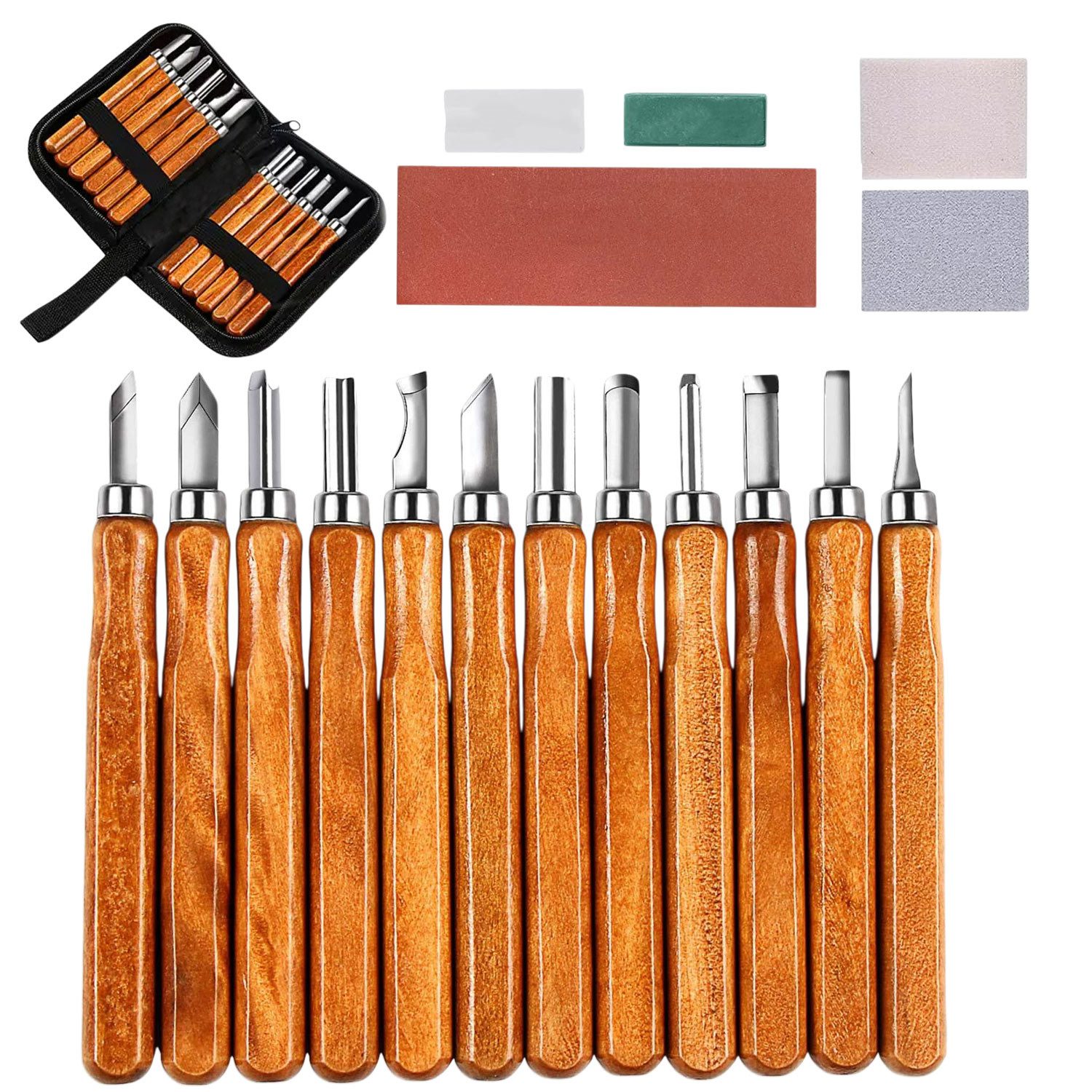 Refttenw Beitelsatz 12 Stück Holz-Schnitzwerkzeug Set,DIY Kunstschnitzmesser, (18-tlg)